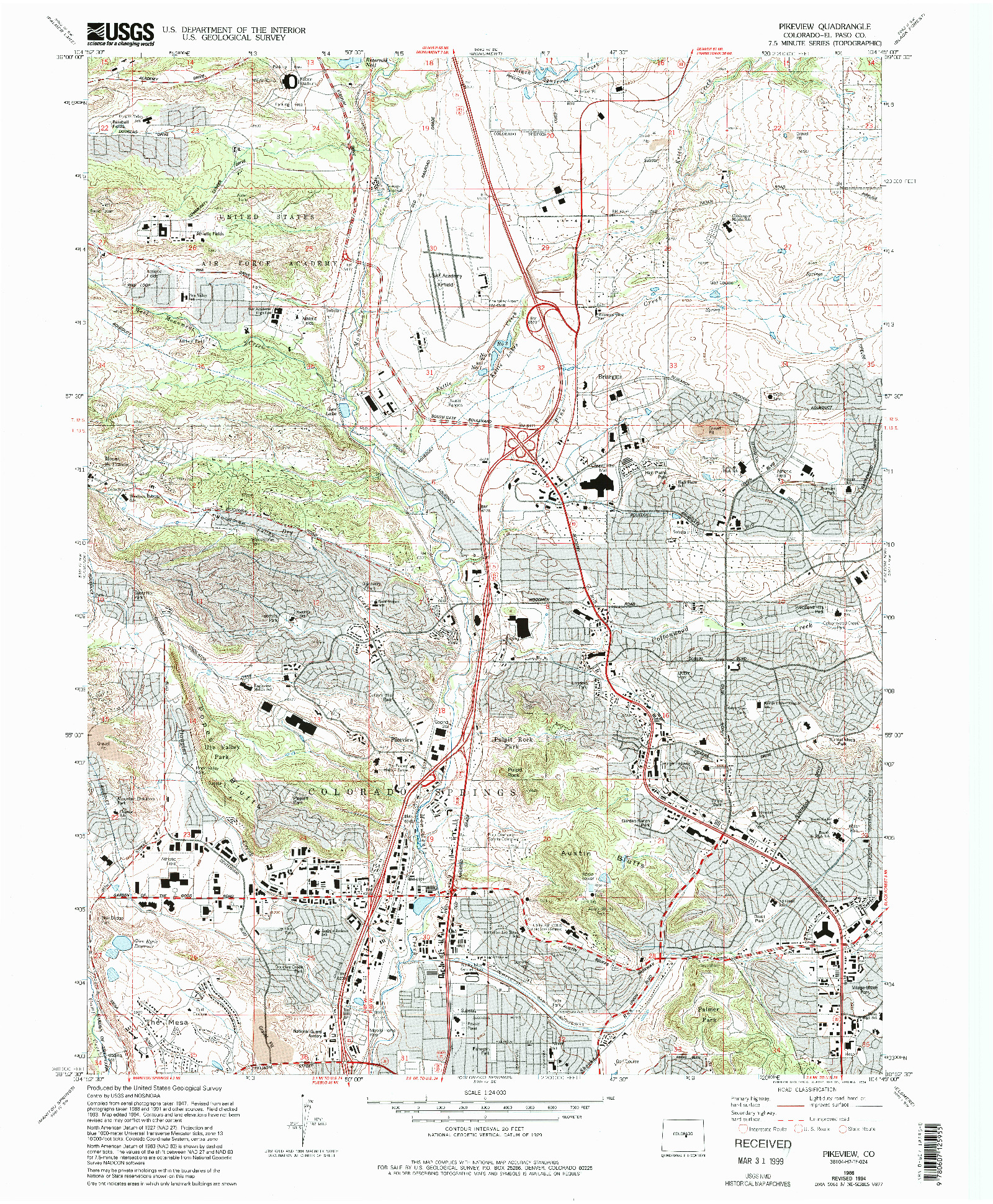 USGS 1:24000-SCALE QUADRANGLE FOR PIKEVIEW, CO 1986
