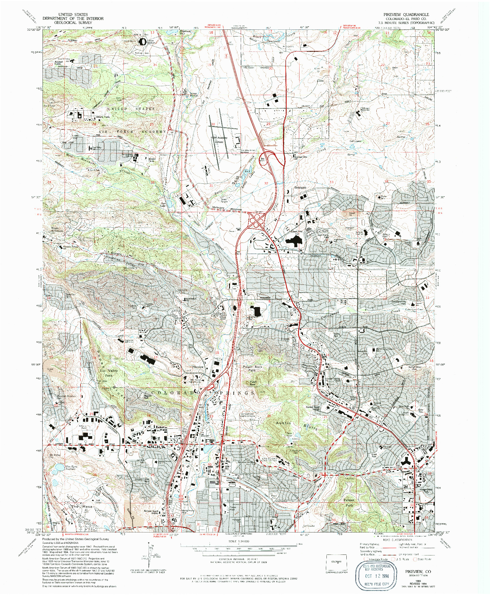 USGS 1:24000-SCALE QUADRANGLE FOR PIKEVIEW, CO 1986