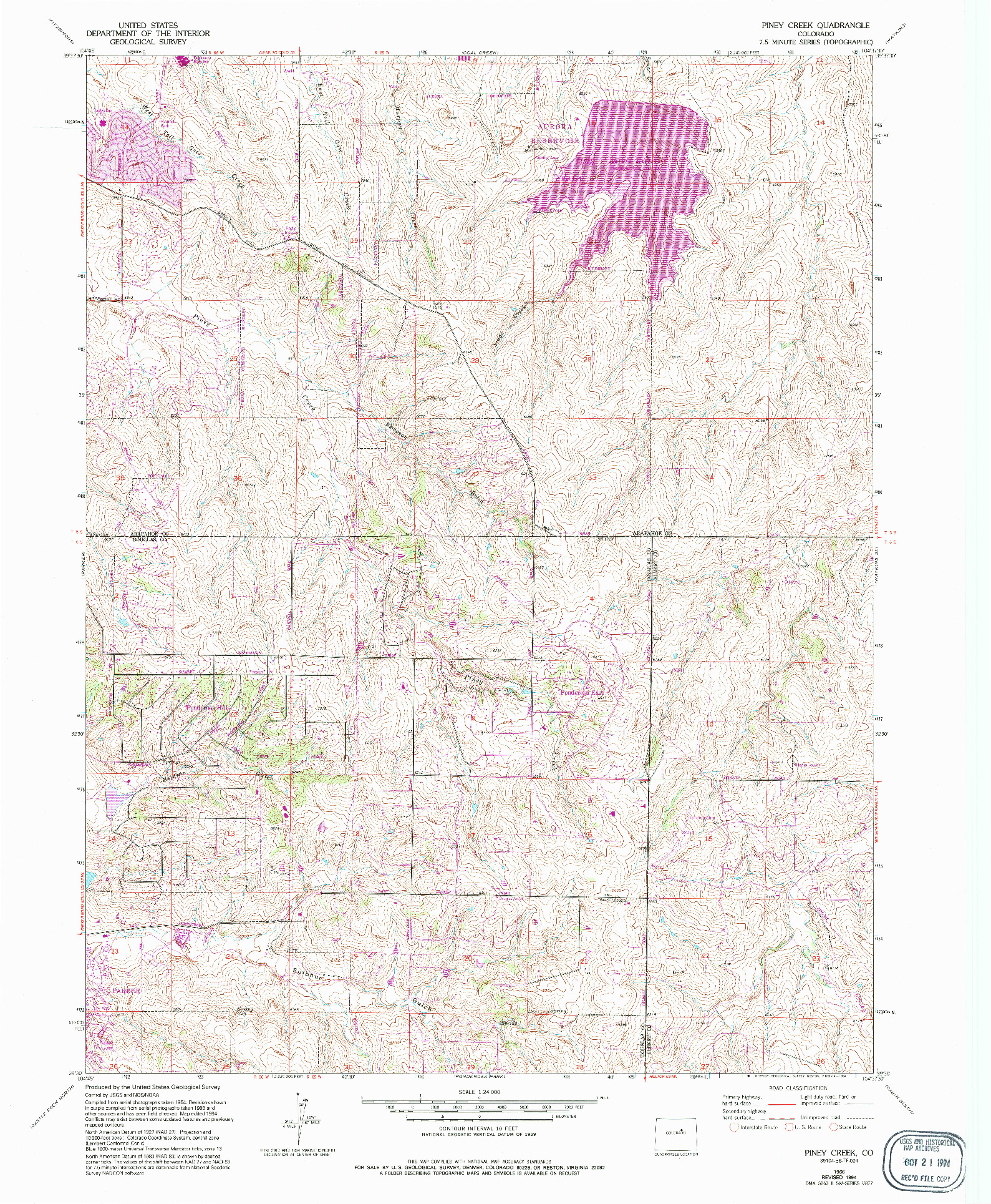 USGS 1:24000-SCALE QUADRANGLE FOR PINEY CREEK, CO 1966