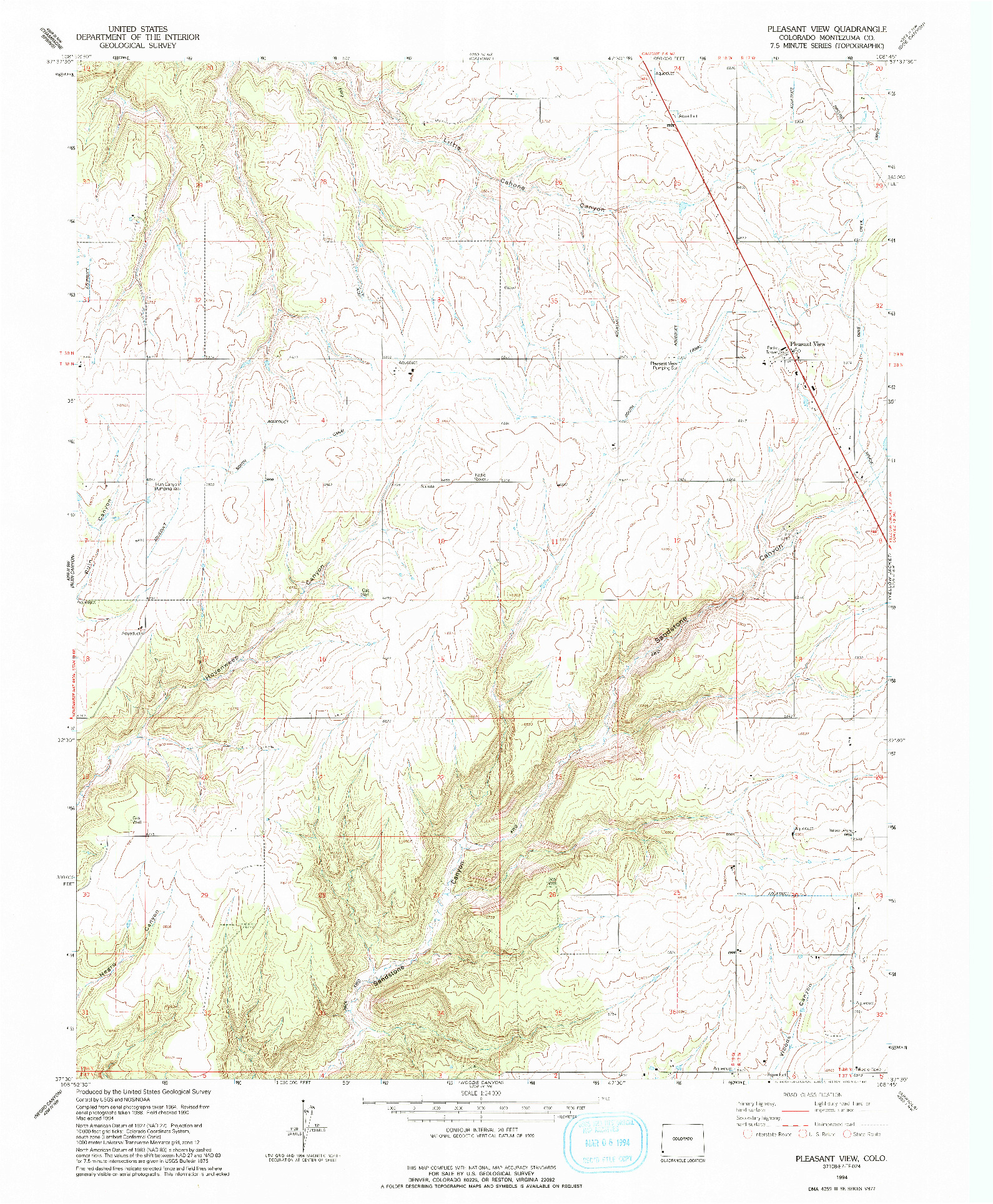 USGS 1:24000-SCALE QUADRANGLE FOR PLEASANT VIEW, CO 1994