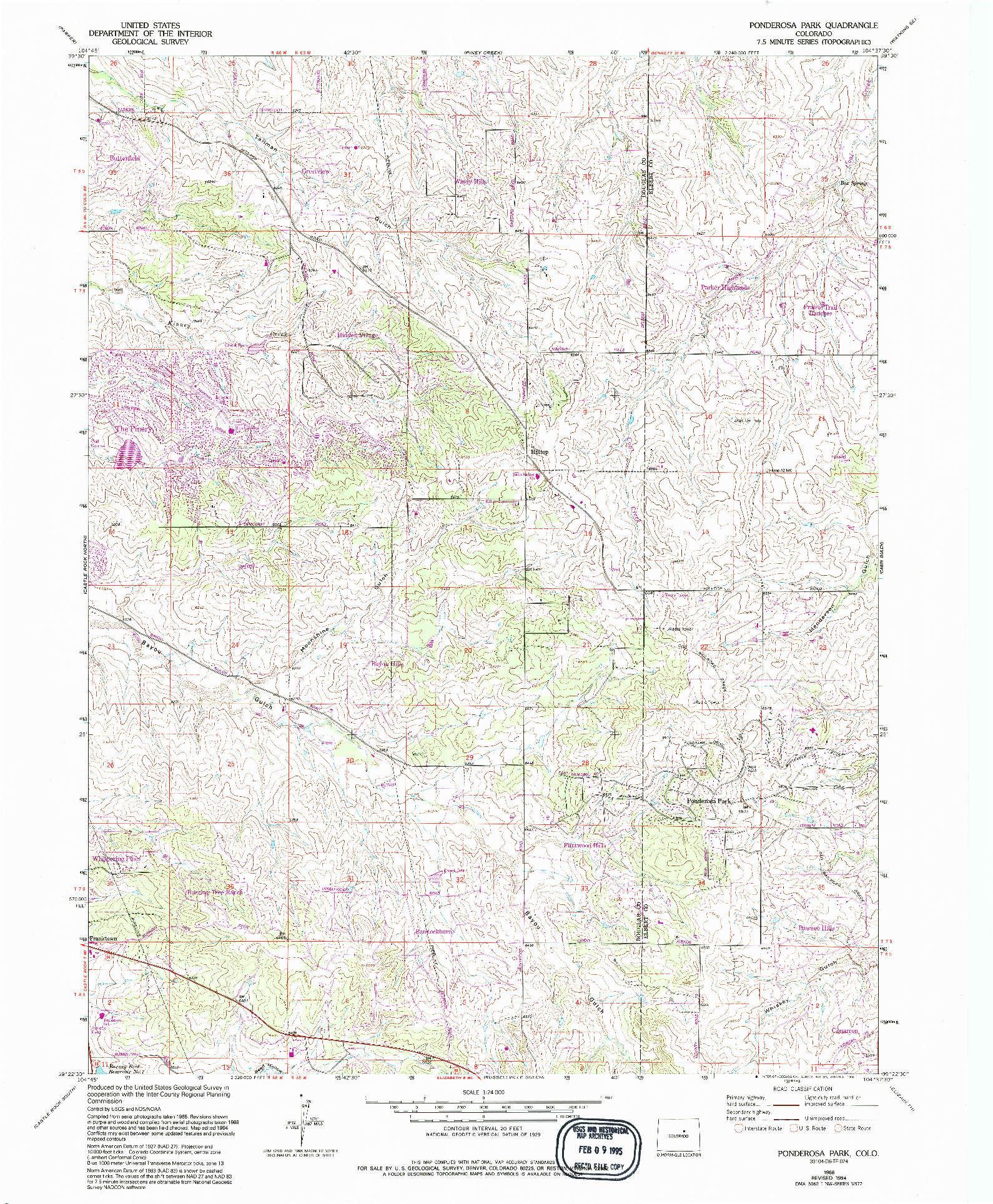 USGS 1:24000-SCALE QUADRANGLE FOR PONDEROSA PARK, CO 1966