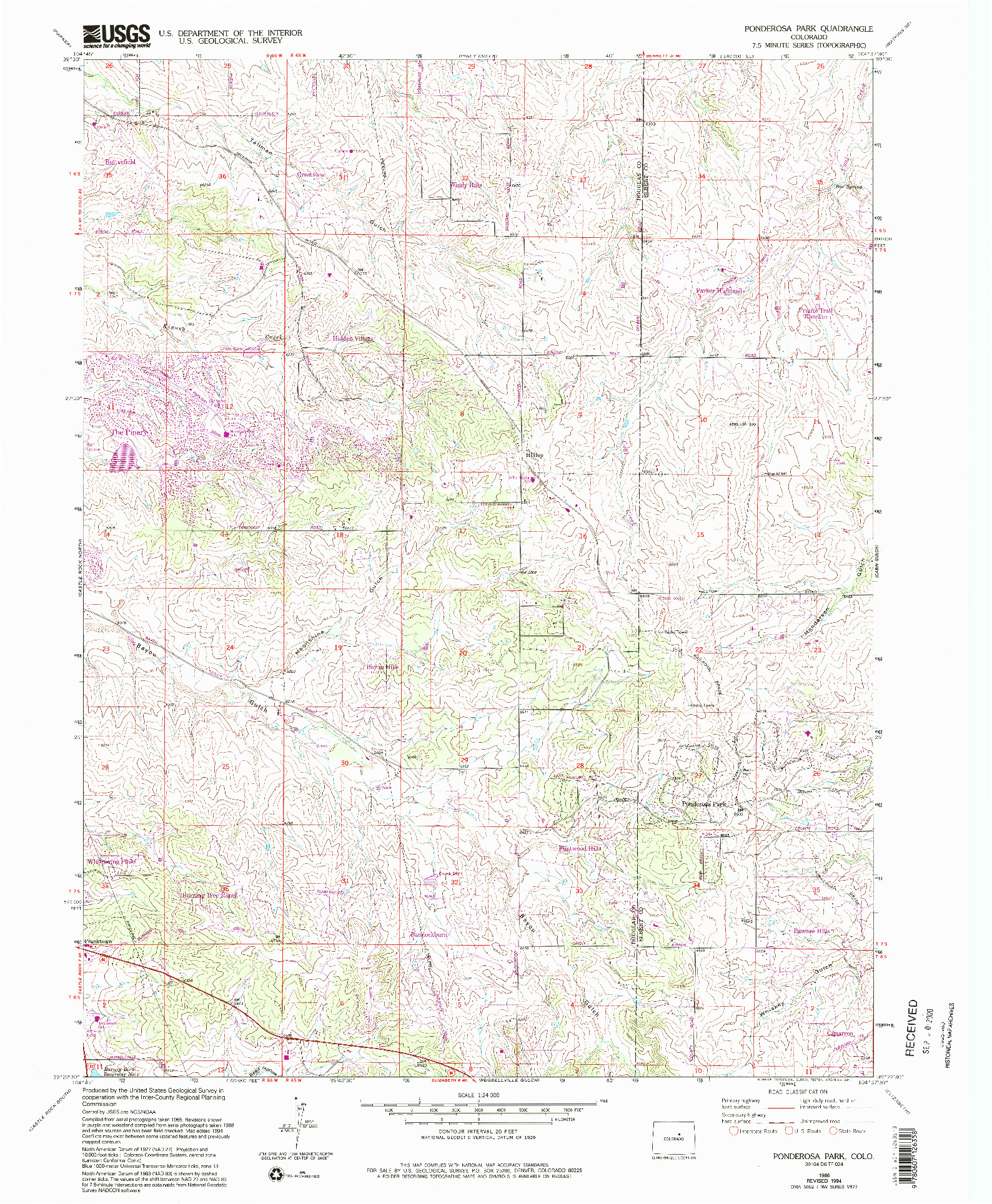 USGS 1:24000-SCALE QUADRANGLE FOR PONDEROSA PARK, CO 1966