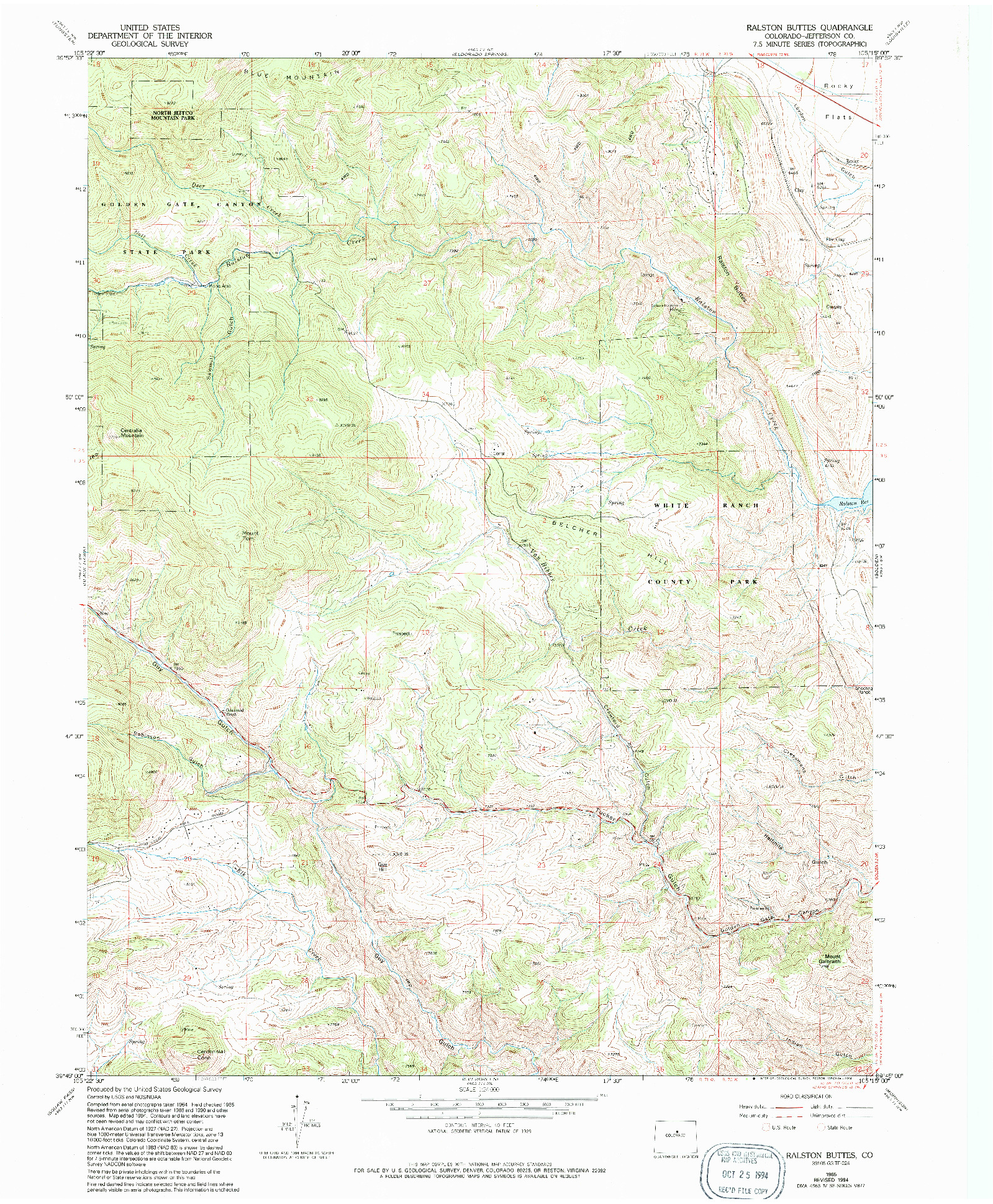 USGS 1:24000-SCALE QUADRANGLE FOR RALSTON BUTTES, CO 1965