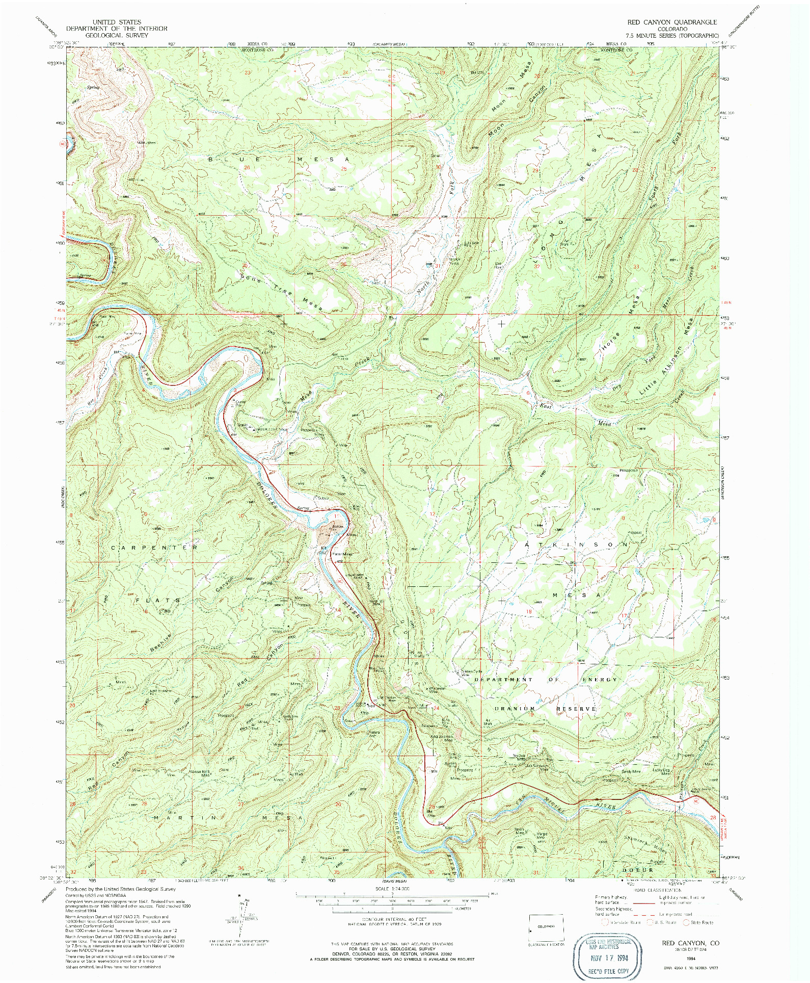 USGS 1:24000-SCALE QUADRANGLE FOR RED CANYON, CO 1994