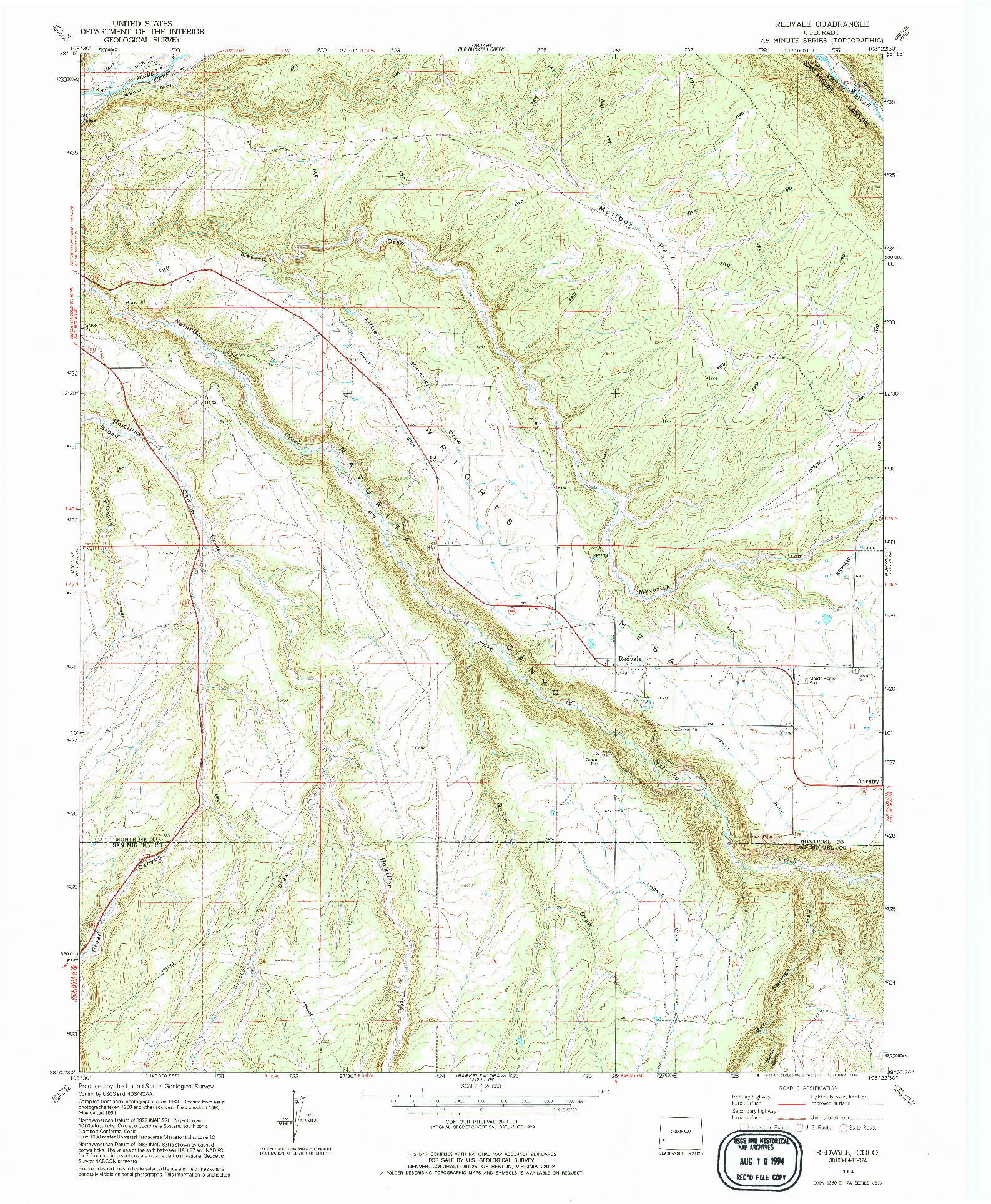 USGS 1:24000-SCALE QUADRANGLE FOR REDVALE, CO 1994