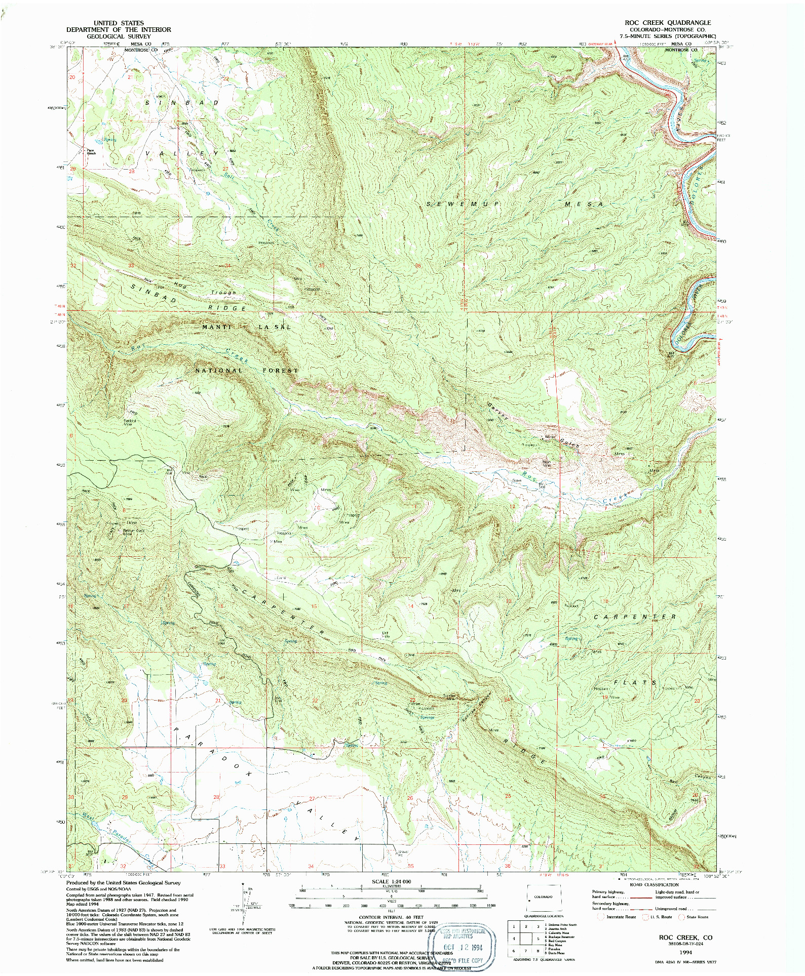 USGS 1:24000-SCALE QUADRANGLE FOR ROC CREEK, CO 1994