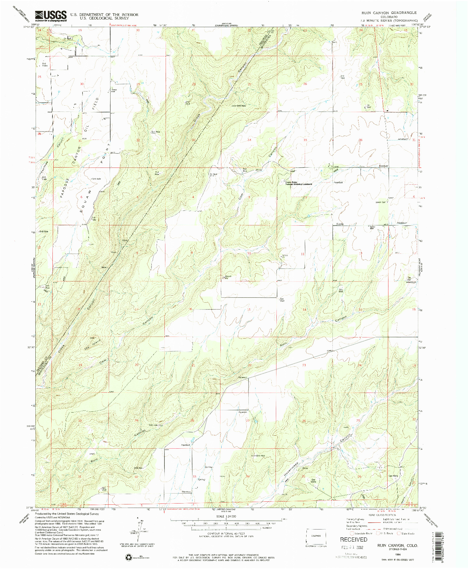 USGS 1:24000-SCALE QUADRANGLE FOR RUIN CANYON, CO 1994