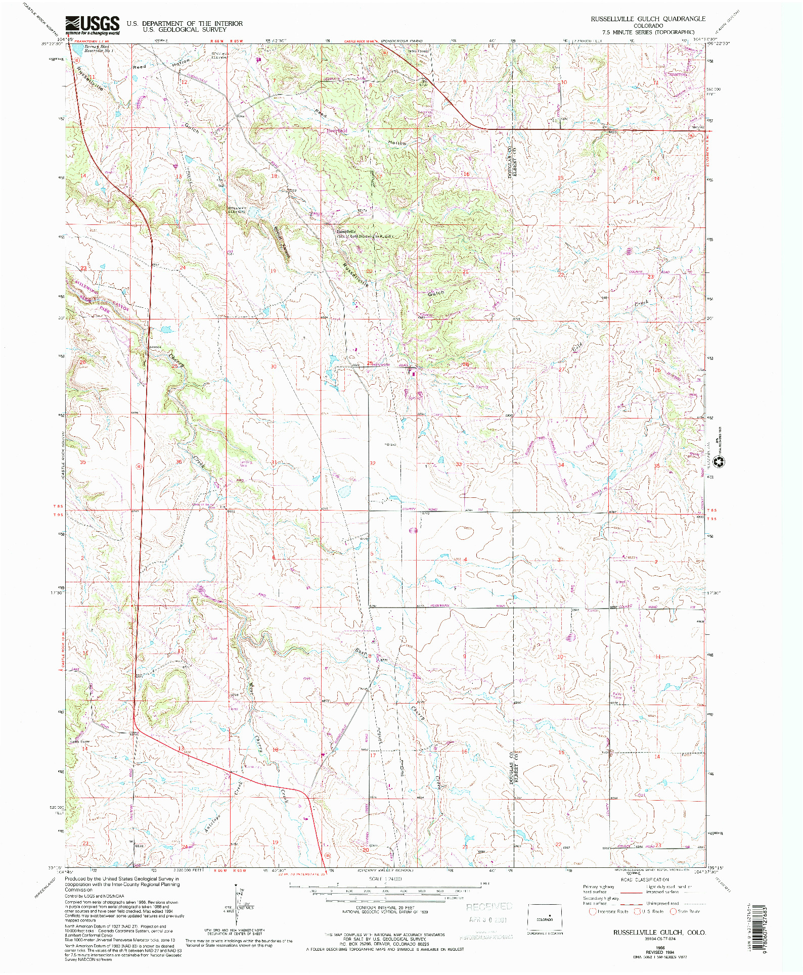 USGS 1:24000-SCALE QUADRANGLE FOR RUSSELLVILLE GULCH, CO 1966