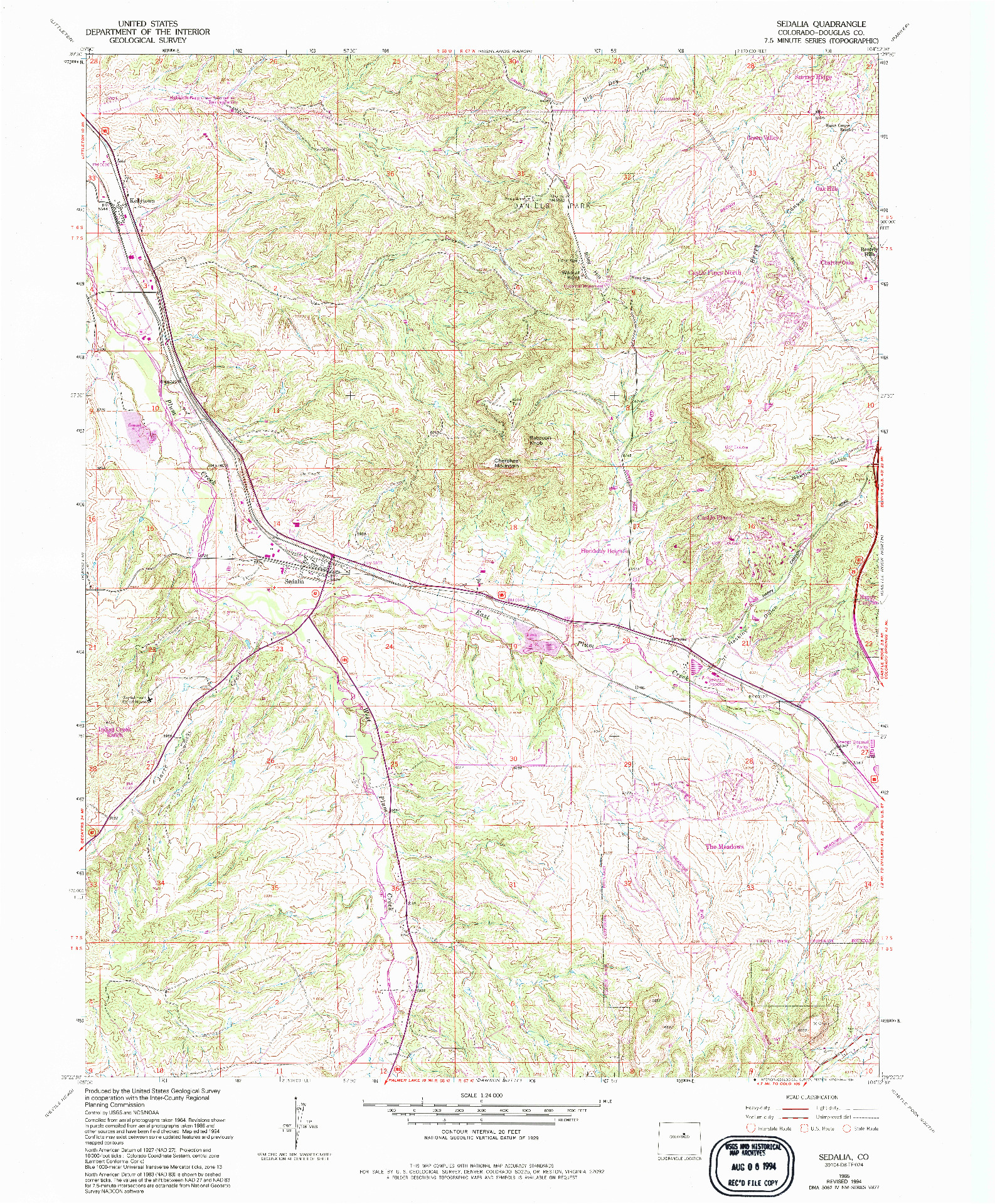 USGS 1:24000-SCALE QUADRANGLE FOR SEDALIA, CO 1965