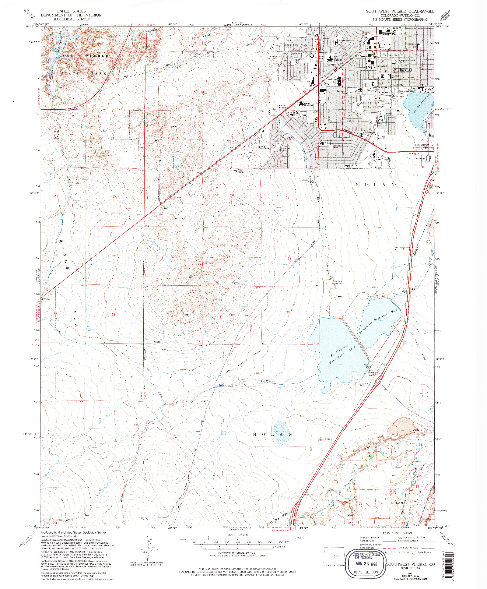 USGS 1:24000-SCALE QUADRANGLE FOR SOUTHWEST PUEBLO, CO 1961