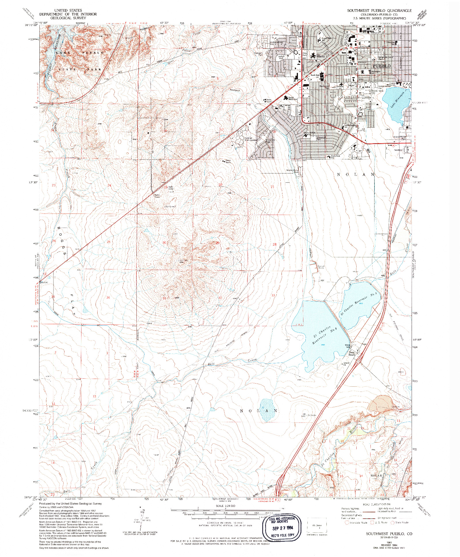 USGS 1:24000-SCALE QUADRANGLE FOR SOUTHWEST PUEBLO, CO 1961