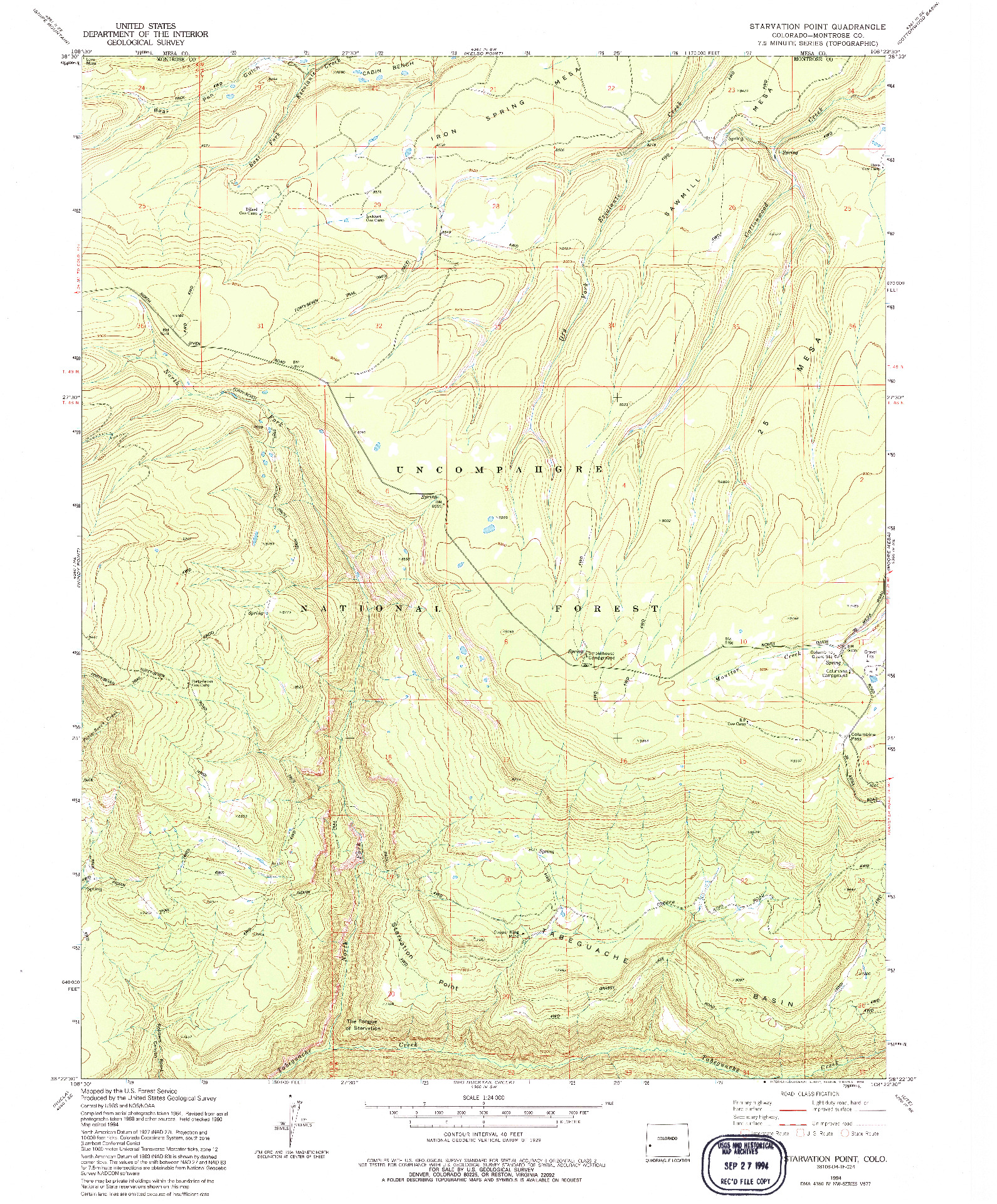 USGS 1:24000-SCALE QUADRANGLE FOR STARVATION POINT, CO 1994
