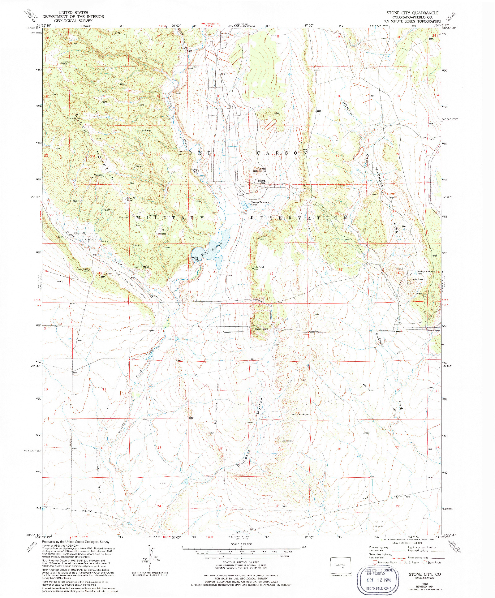 USGS 1:24000-SCALE QUADRANGLE FOR STONE CITY, CO 1963