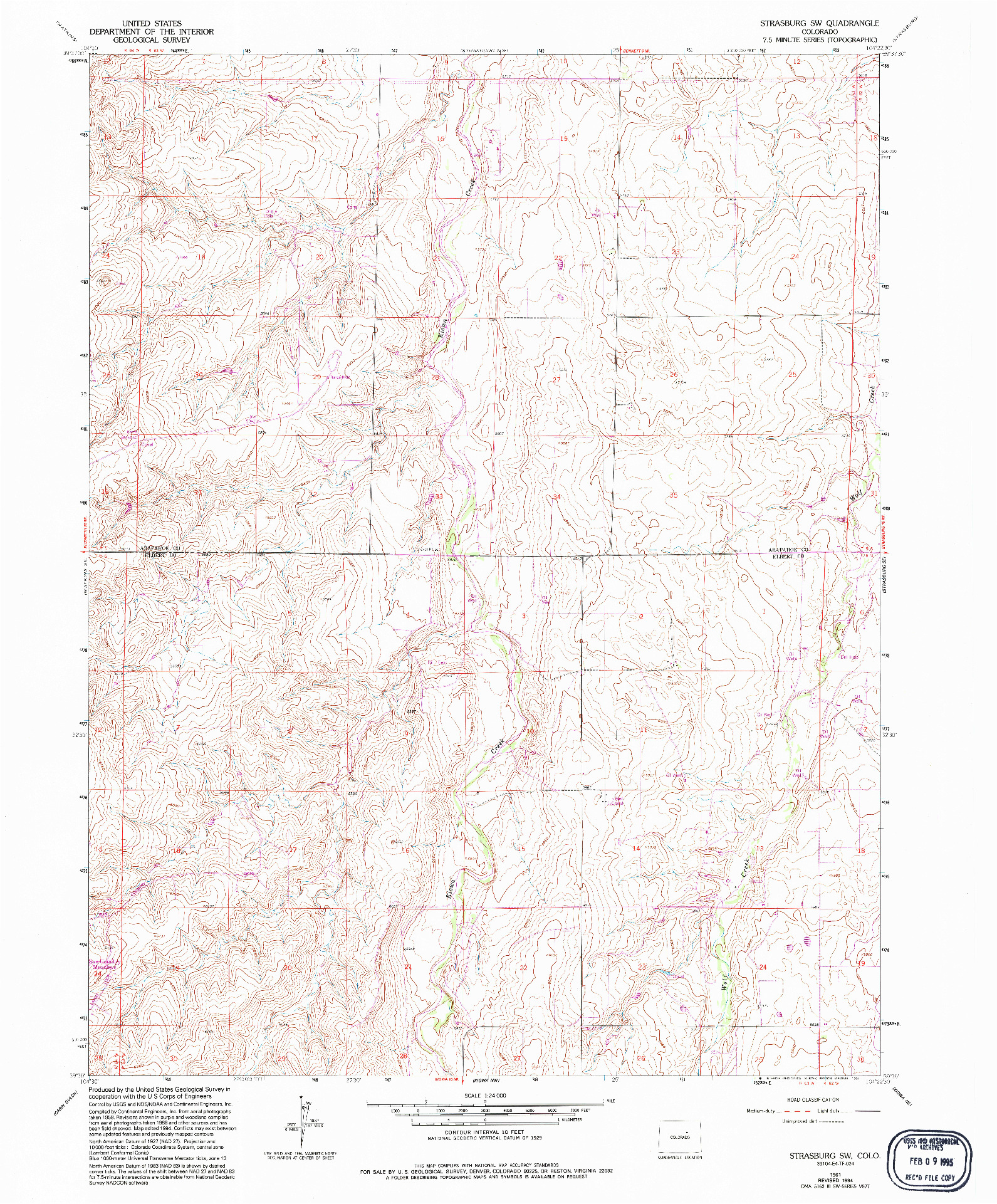 USGS 1:24000-SCALE QUADRANGLE FOR STRASBURG SW, CO 1961