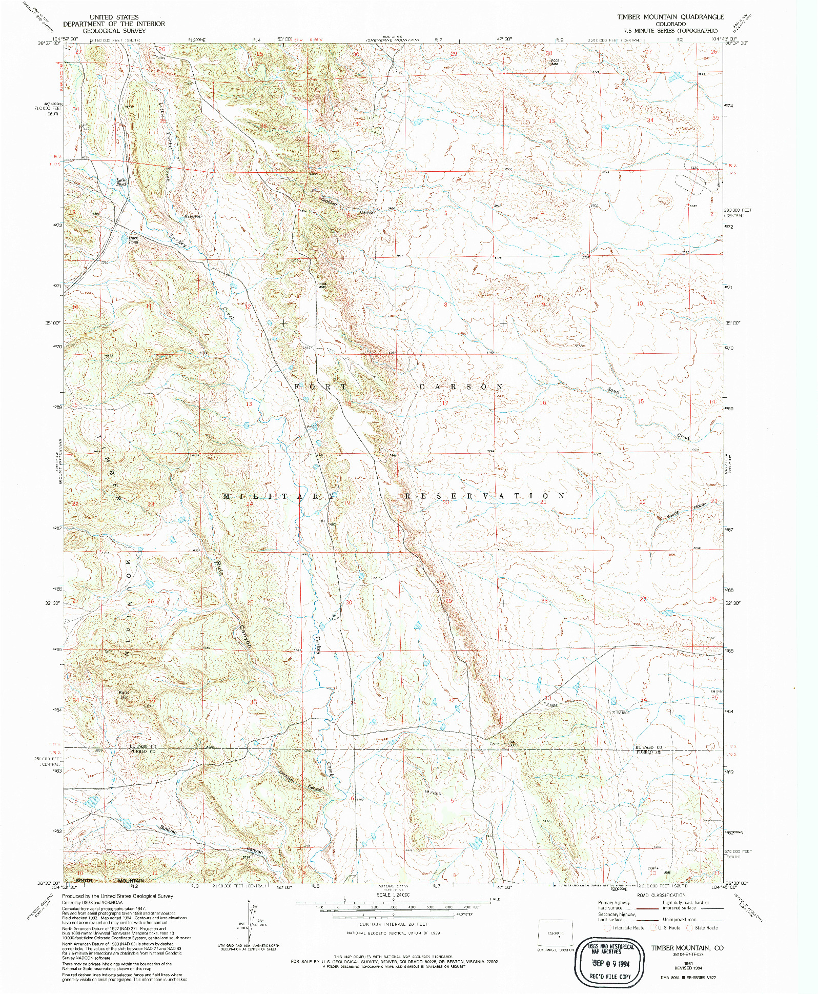 USGS 1:24000-SCALE QUADRANGLE FOR TIMBER MOUNTAIN, CO 1961