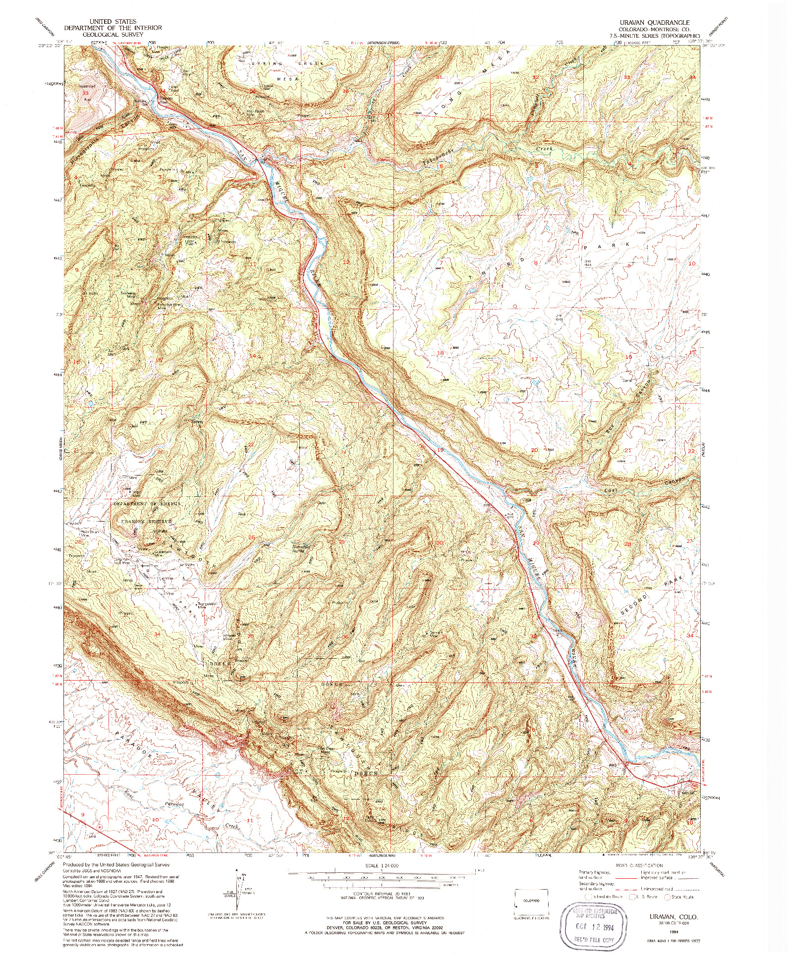 USGS 1:24000-SCALE QUADRANGLE FOR URAVAN, CO 1994