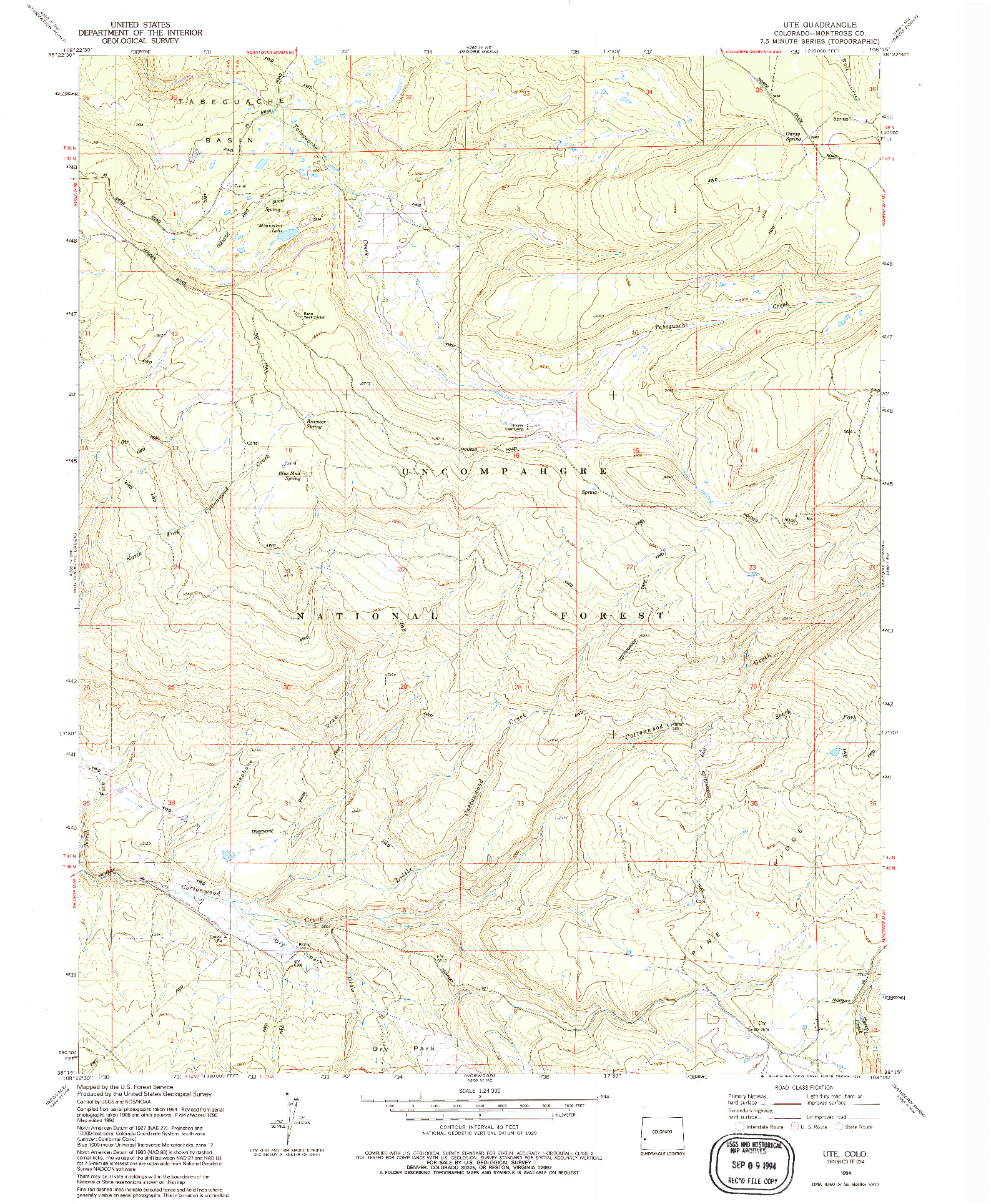 USGS 1:24000-SCALE QUADRANGLE FOR UTE, CO 1994