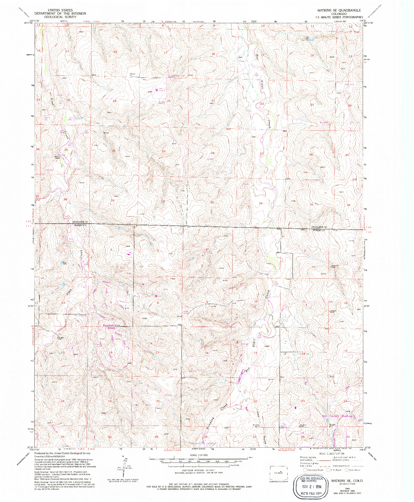 USGS 1:24000-SCALE QUADRANGLE FOR WATKINS SE, CO 1955