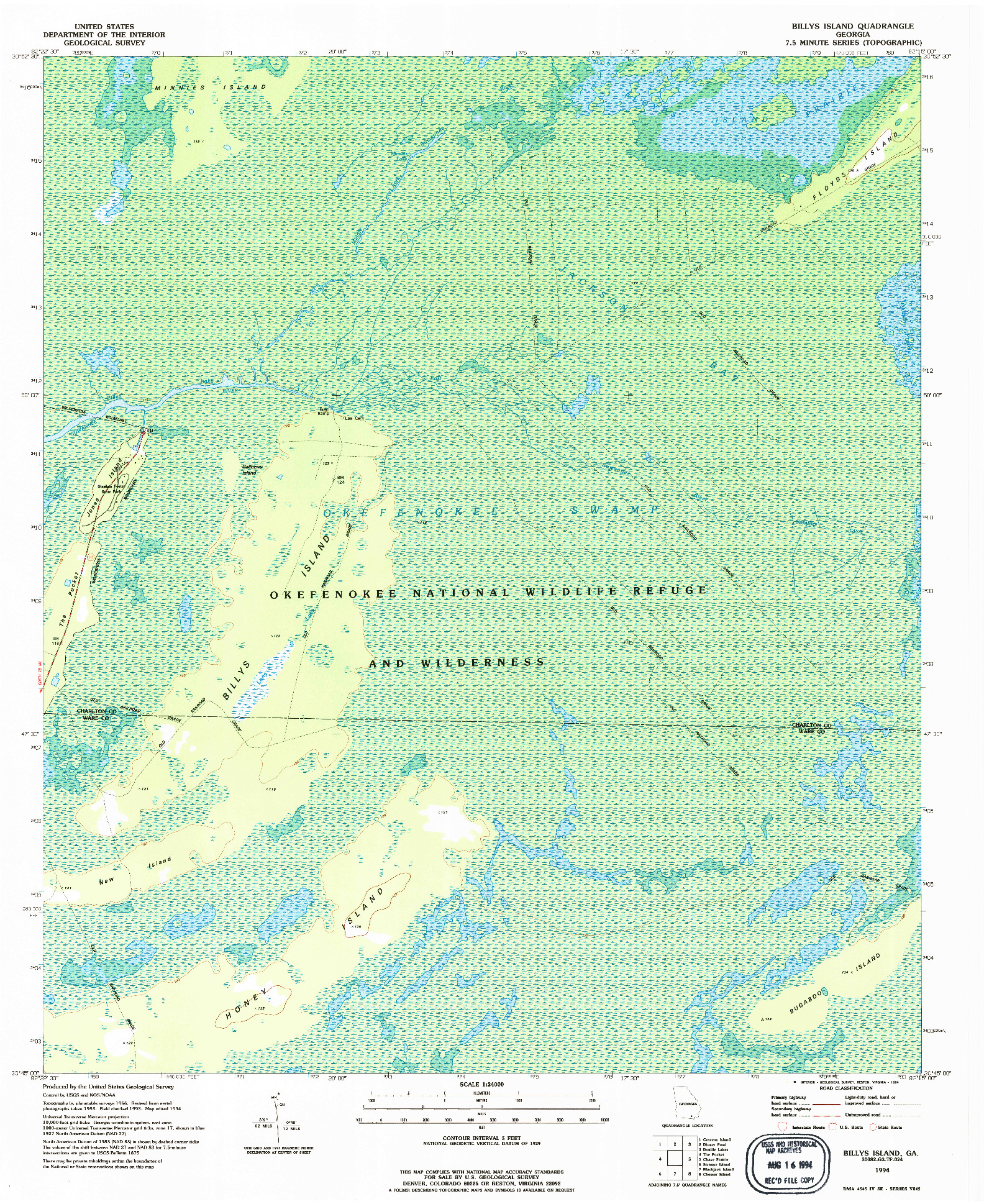 USGS 1:24000-SCALE QUADRANGLE FOR BILLYS ISLAND, GA 1994