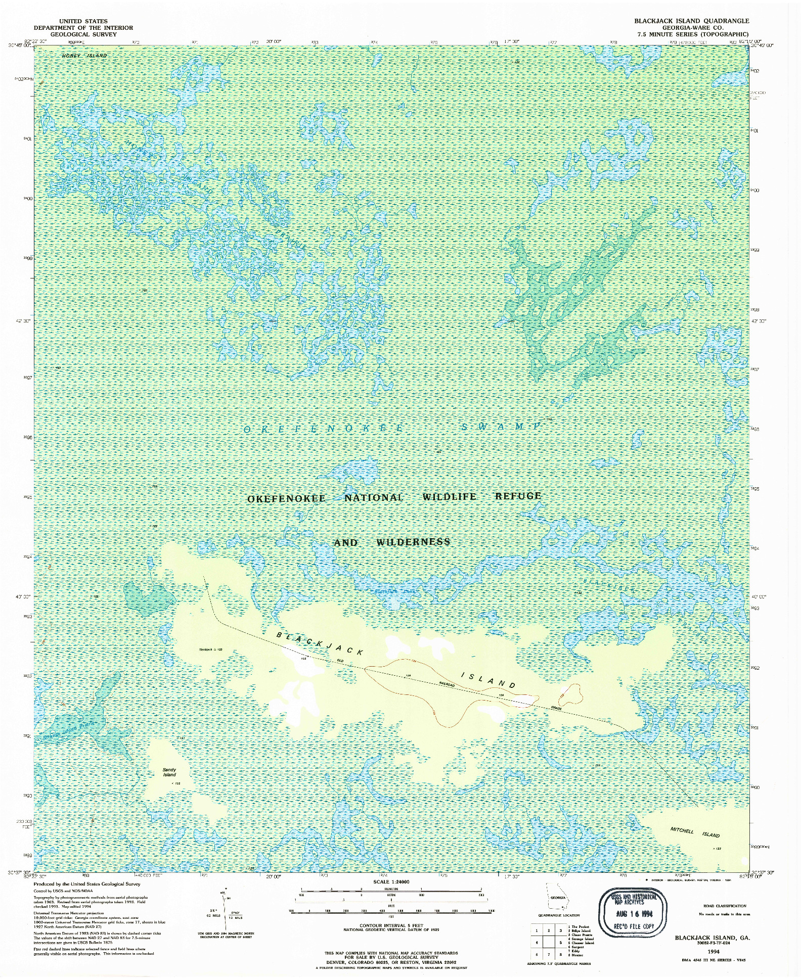 USGS 1:24000-SCALE QUADRANGLE FOR BLACKJACK ISLAND, GA 1994