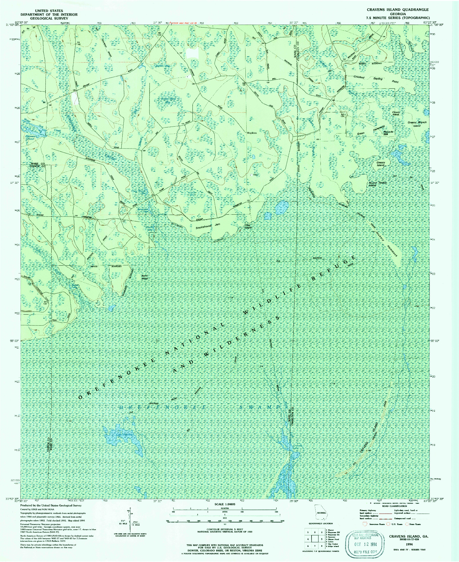 USGS 1:24000-SCALE QUADRANGLE FOR CRAVENS ISLAND, GA 1994