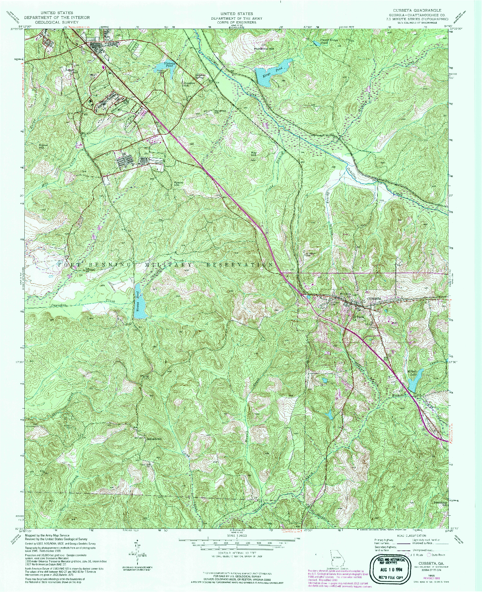 USGS 1:24000-SCALE QUADRANGLE FOR CUSSETA, GA 1955