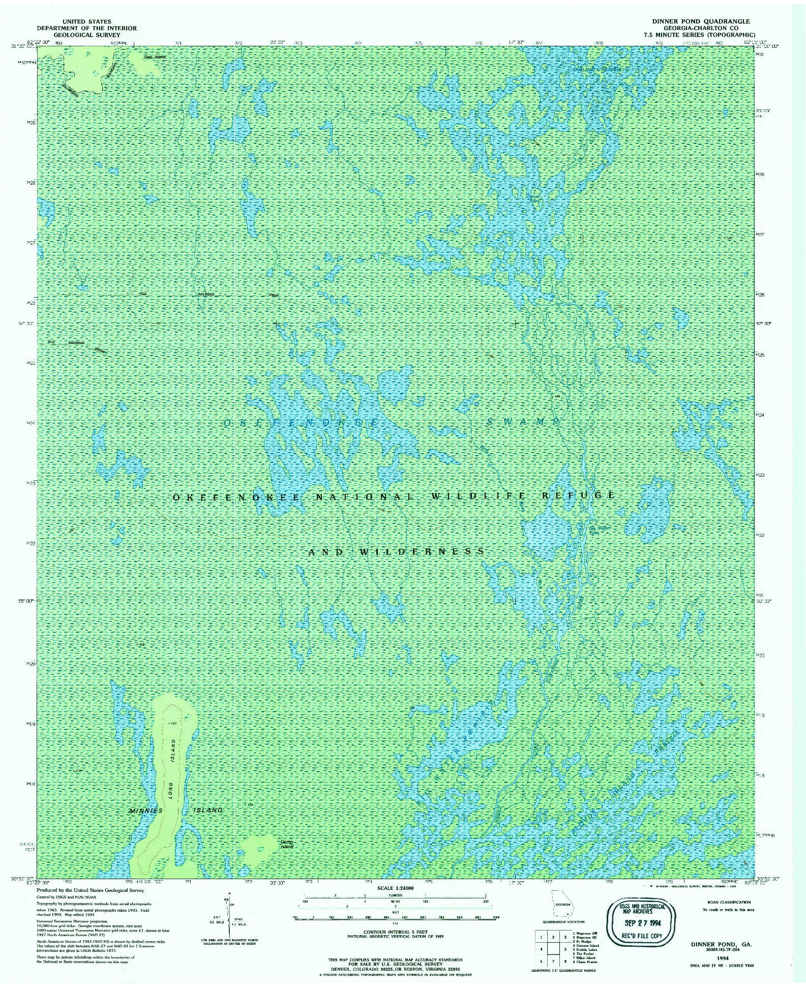 USGS 1:24000-SCALE QUADRANGLE FOR DINNER POND, GA 1994