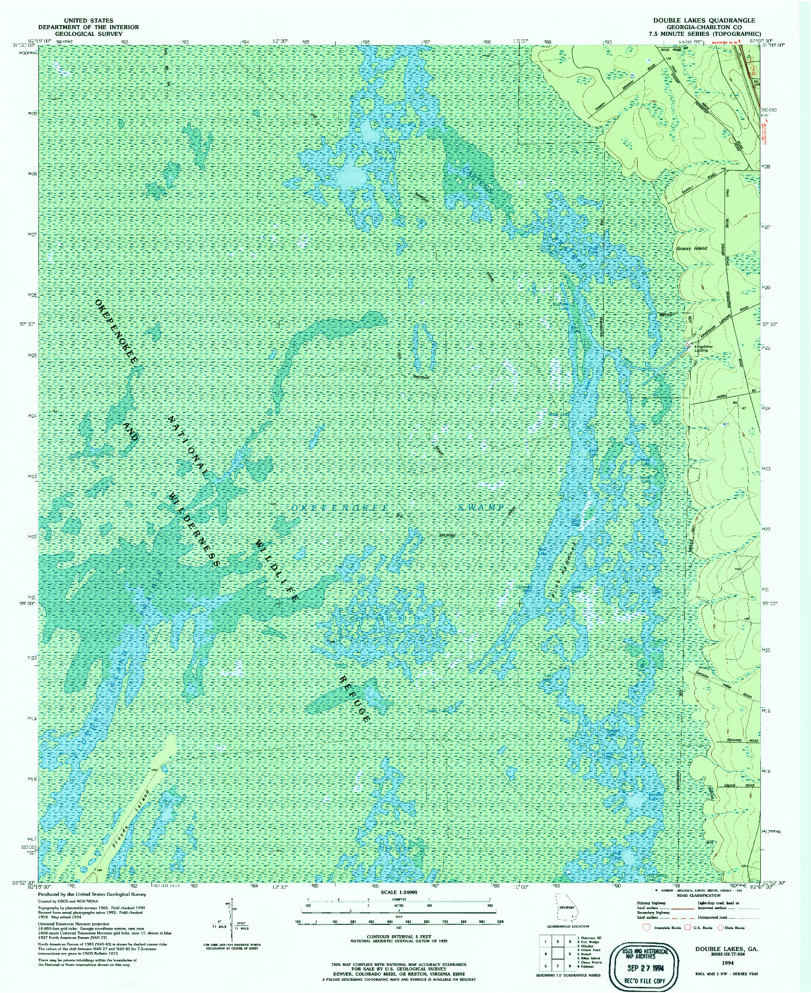 USGS 1:24000-SCALE QUADRANGLE FOR DOUBLE LAKES, GA 1994
