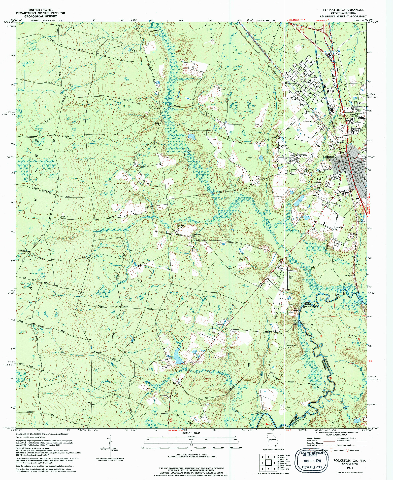 USGS 1:24000-SCALE QUADRANGLE FOR FOLKSTON, GA 1994