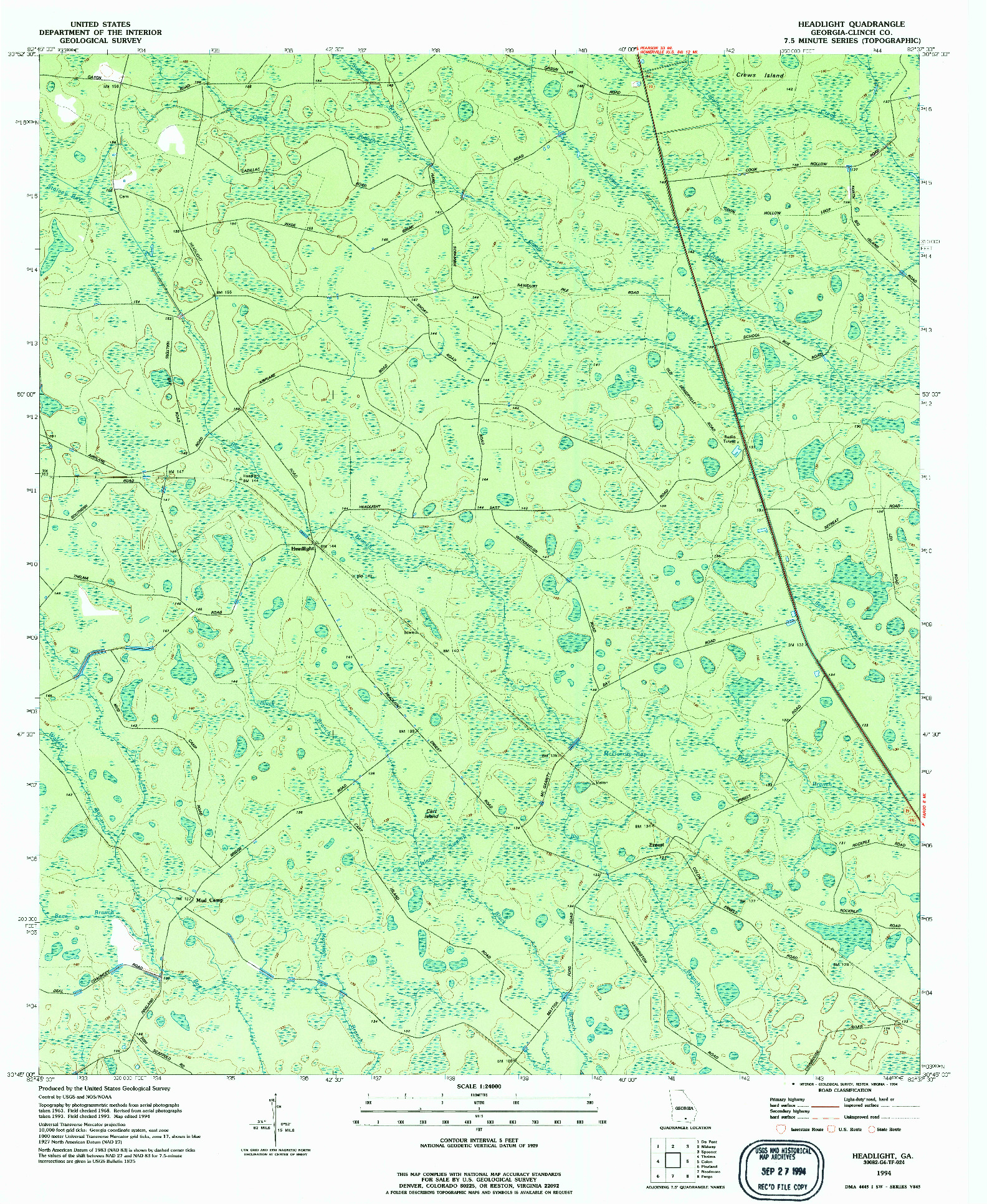 USGS 1:24000-SCALE QUADRANGLE FOR HEADLIGHT, GA 1994