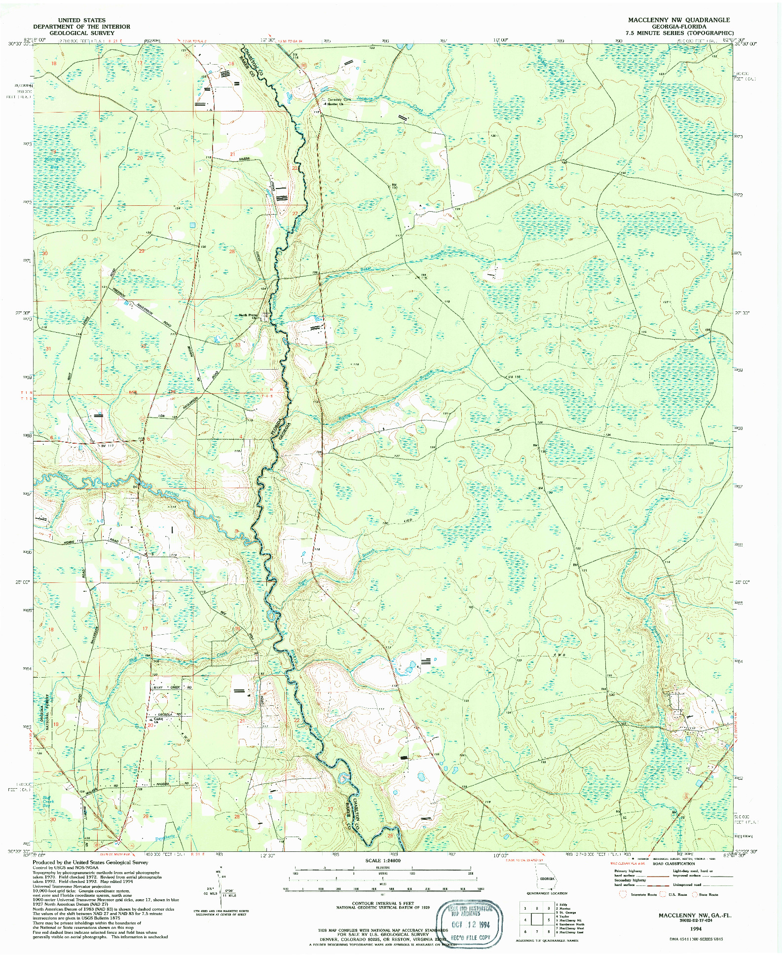 USGS 1:24000-SCALE QUADRANGLE FOR MACCLENNY NW, GA 1994
