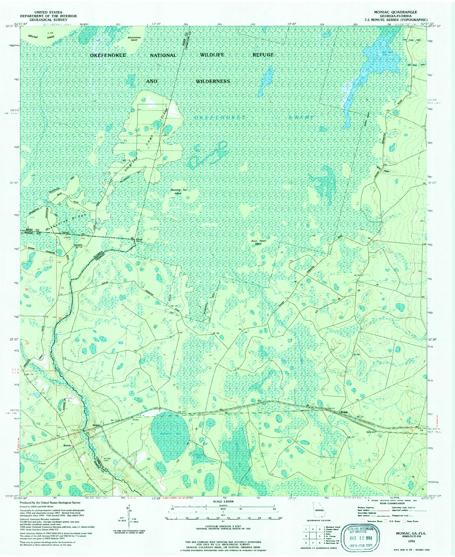 USGS 1:24000-SCALE QUADRANGLE FOR MONIAC, GA 1994