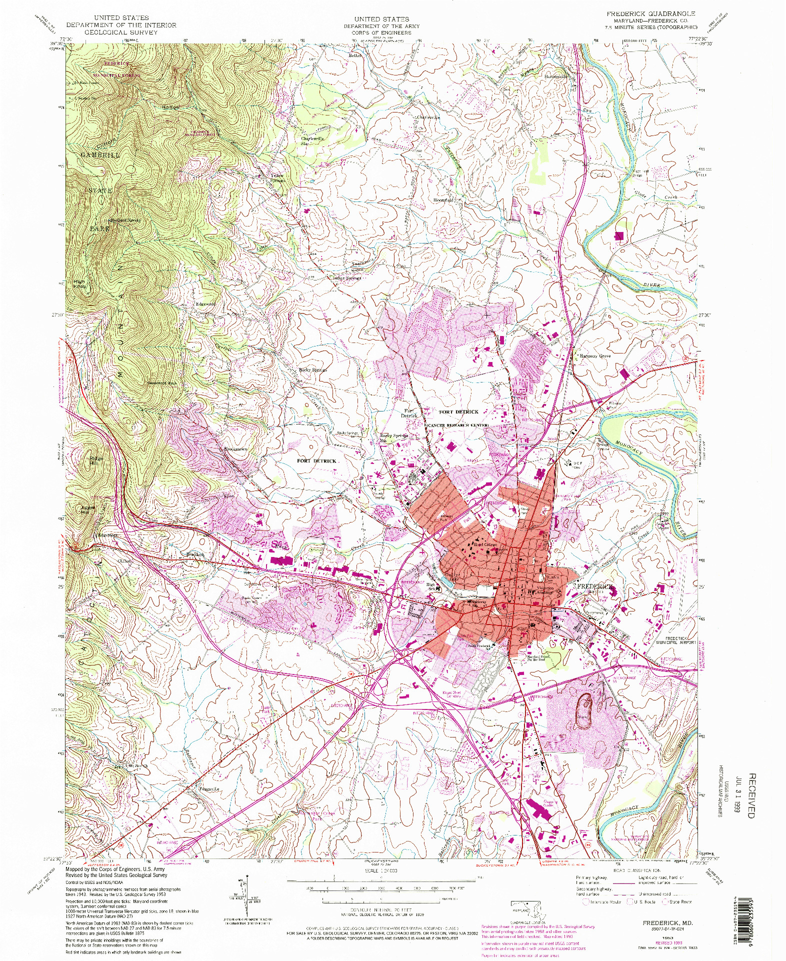 USGS 1:24000-SCALE QUADRANGLE FOR FREDERICK, MD 1953