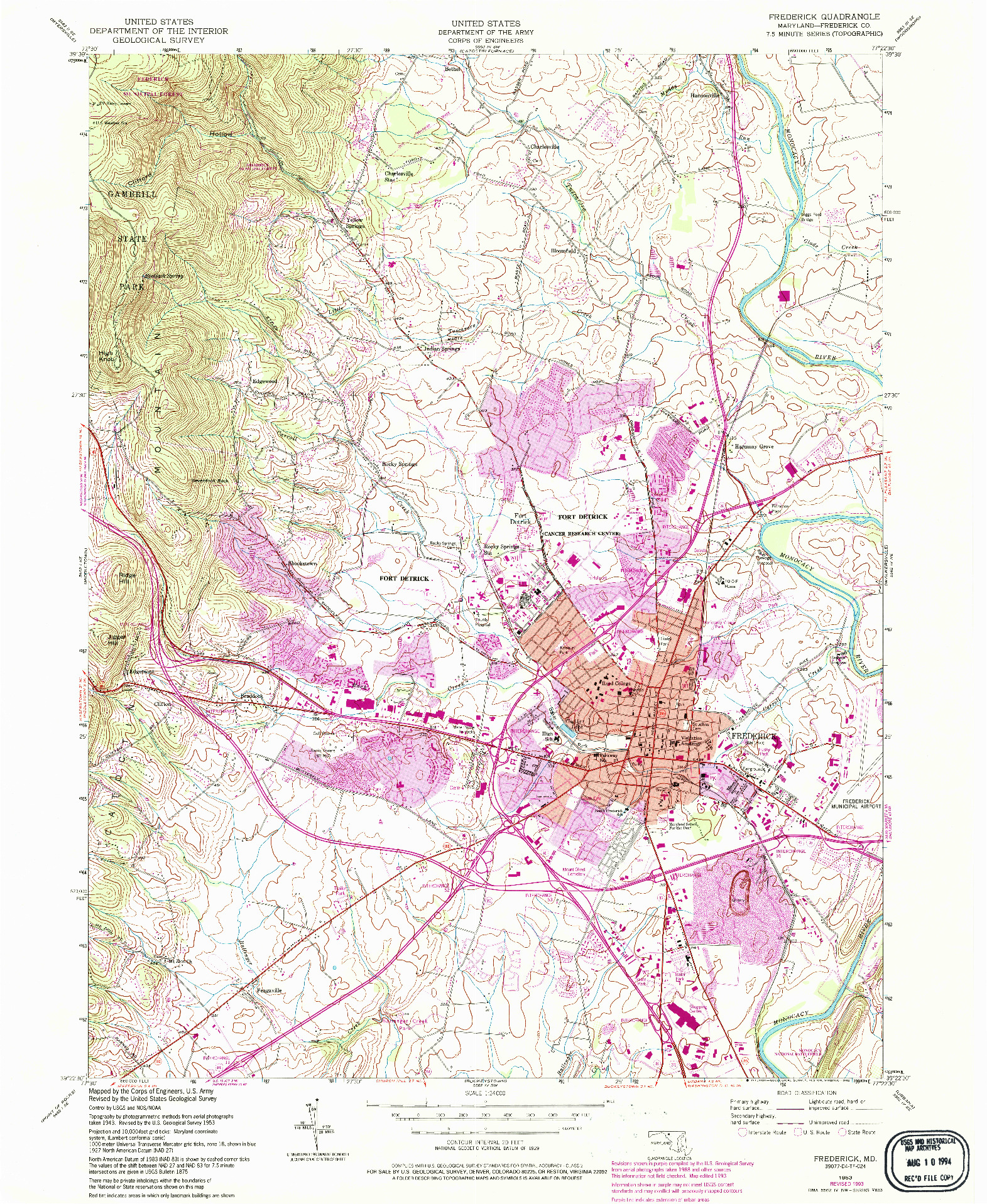 USGS 1:24000-SCALE QUADRANGLE FOR FREDERICK, MD 1953