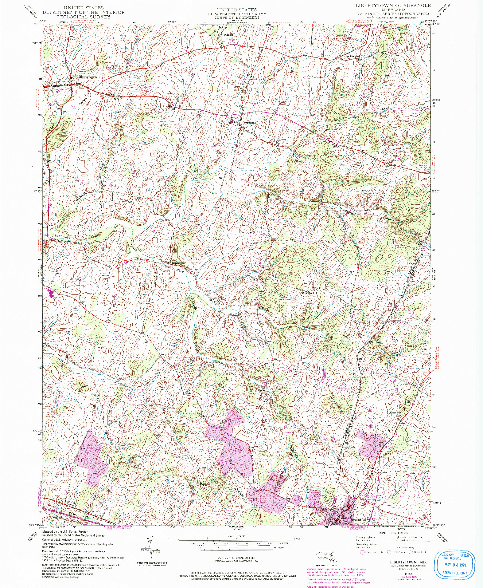 USGS 1:24000-SCALE QUADRANGLE FOR LIBERTYTOWN, MD 1944
