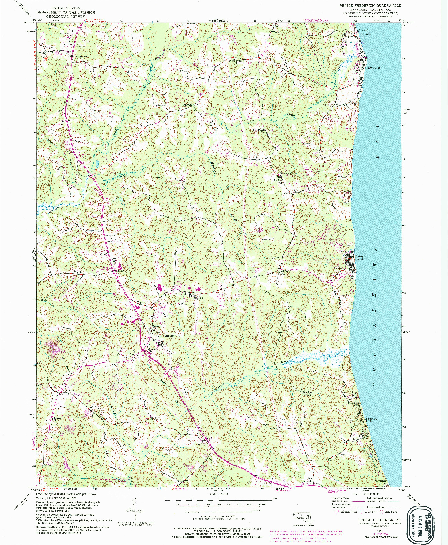 USGS 1:24000-SCALE QUADRANGLE FOR PRINCE FREDERICK, MD 1953