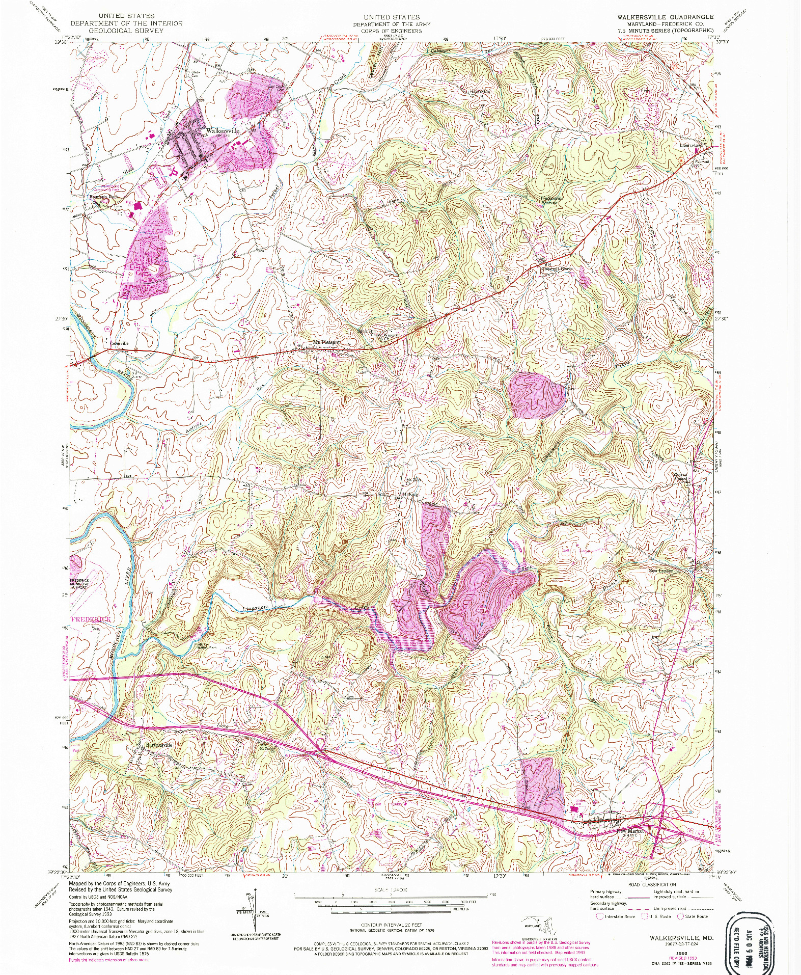 USGS 1:24000-SCALE QUADRANGLE FOR WALKERSVILLE, MD 1953