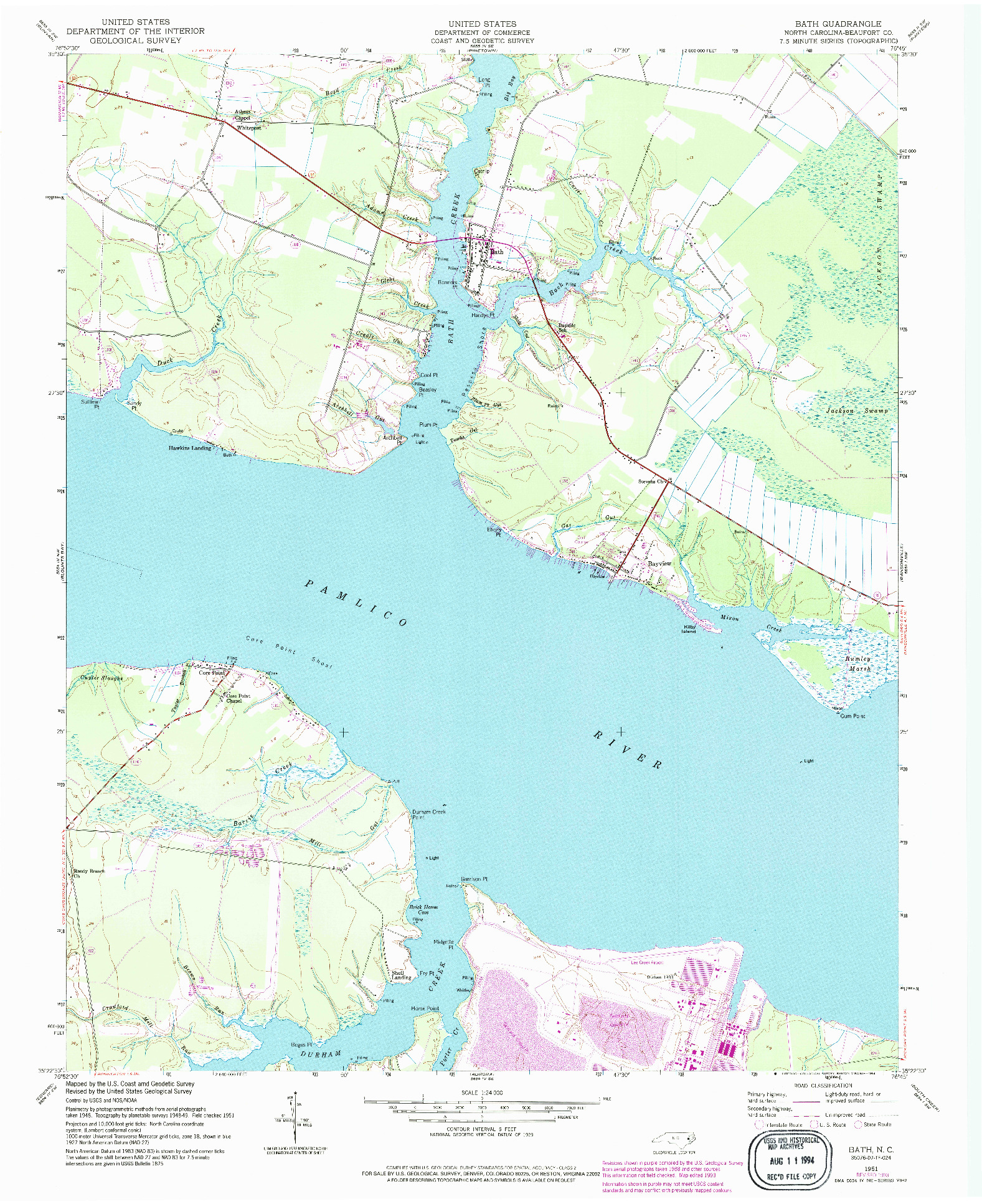 USGS 1:24000-SCALE QUADRANGLE FOR BATH, NC 1951