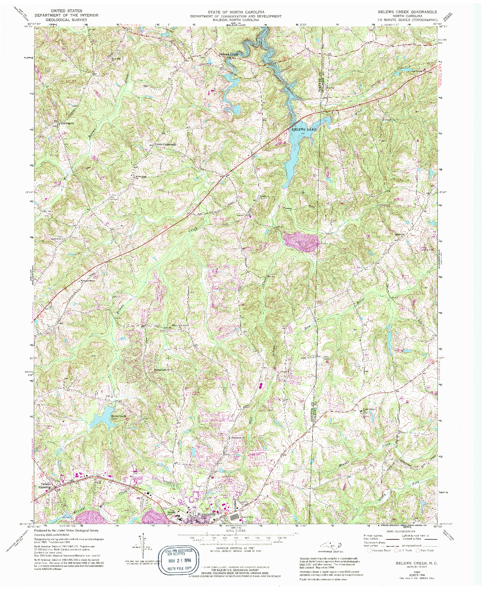 USGS 1:24000-SCALE QUADRANGLE FOR BELEWS CREEK, NC 1969