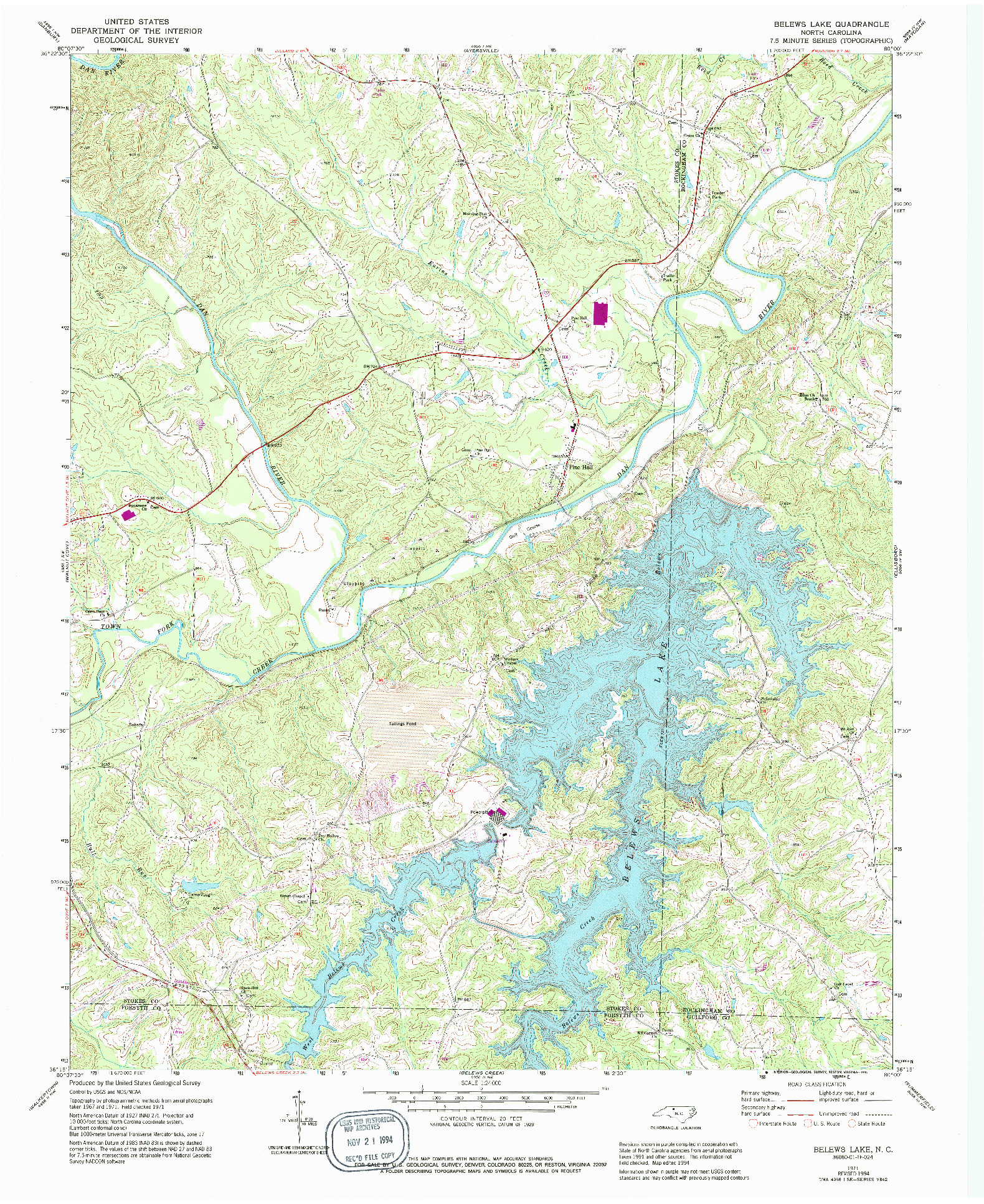 USGS 1:24000-SCALE QUADRANGLE FOR BELEWS LAKE, NC 1971