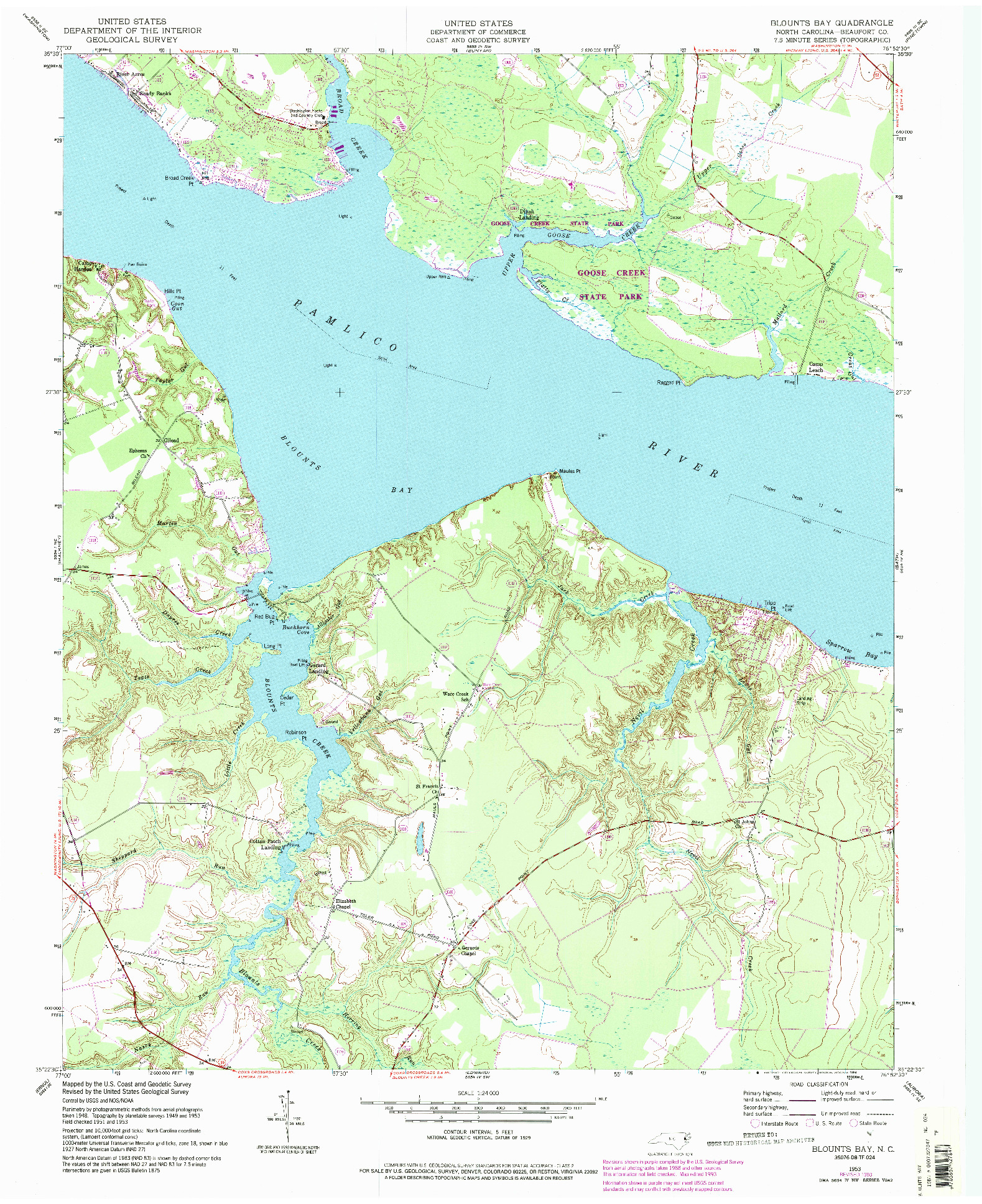 USGS 1:24000-SCALE QUADRANGLE FOR BLOUNTS BAY, NC 1953