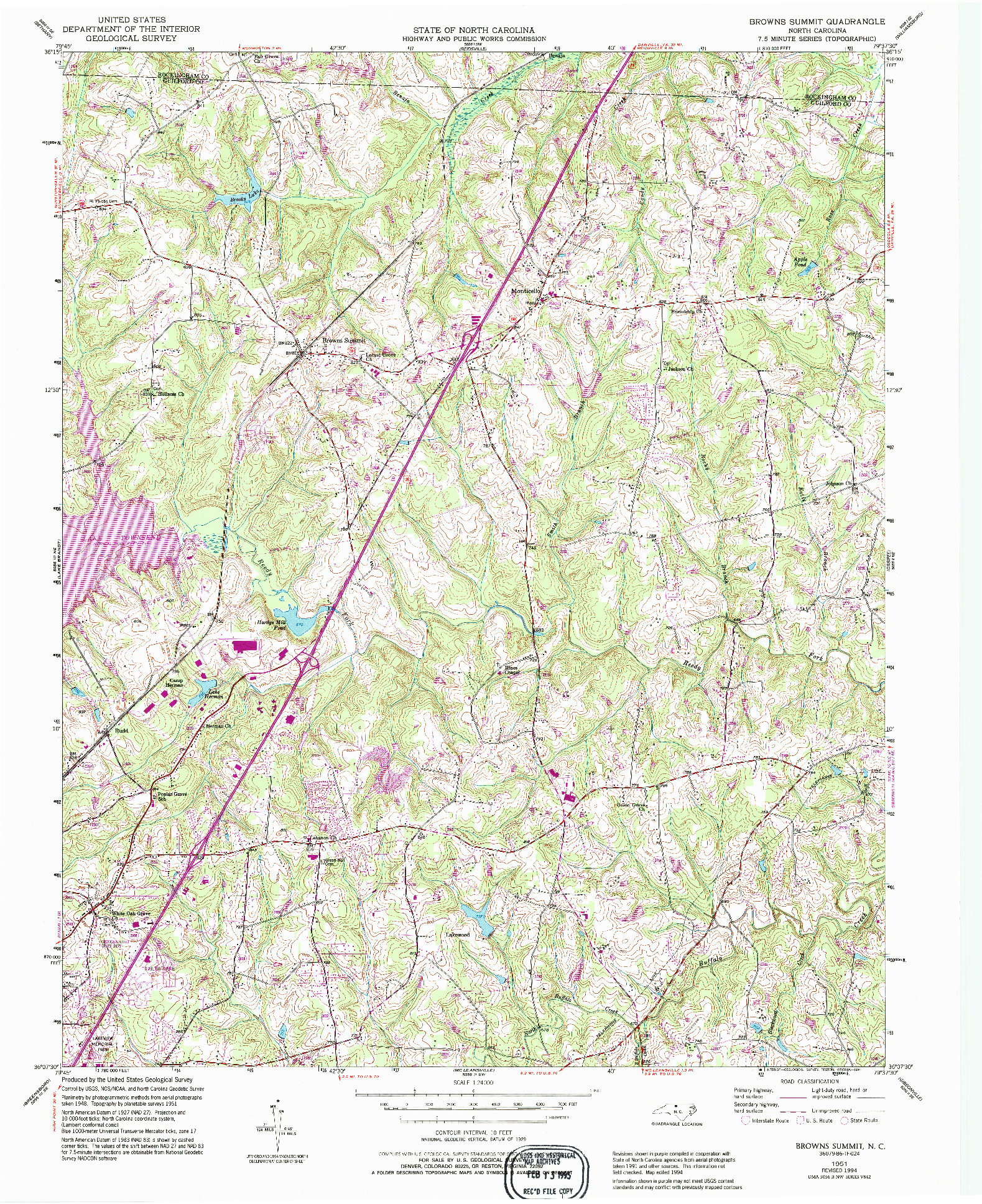 USGS 1:24000-SCALE QUADRANGLE FOR BROWNS SUMMIT, NC 1951