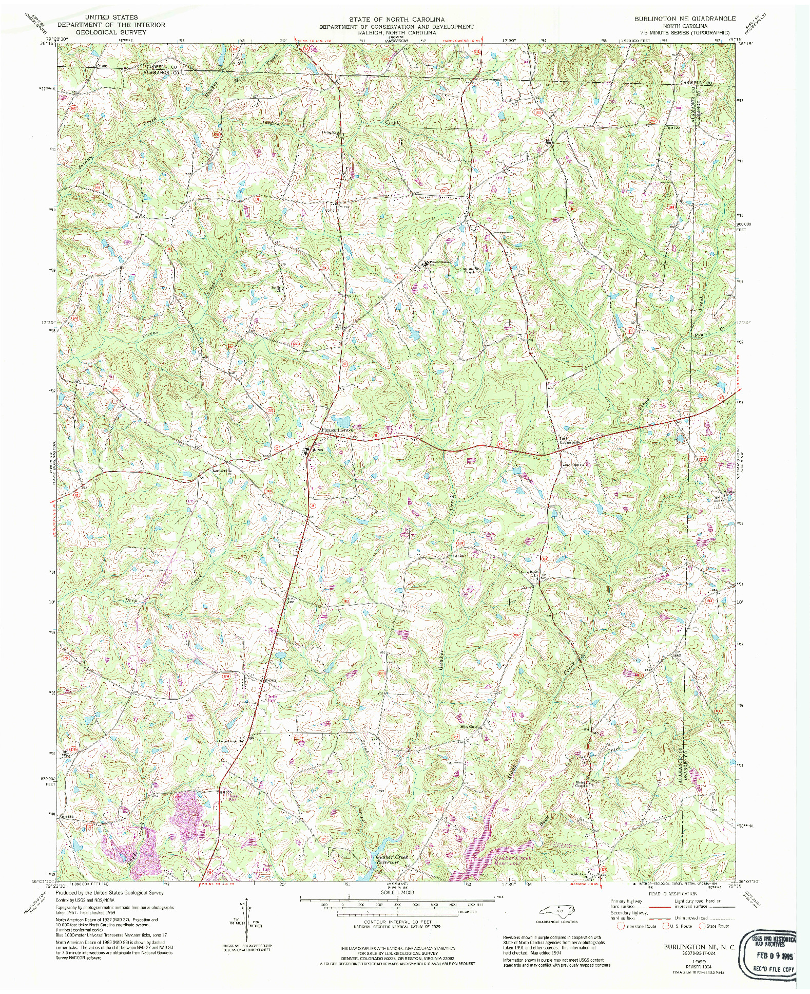 USGS 1:24000-SCALE QUADRANGLE FOR BURLINGTON NE, NC 1969