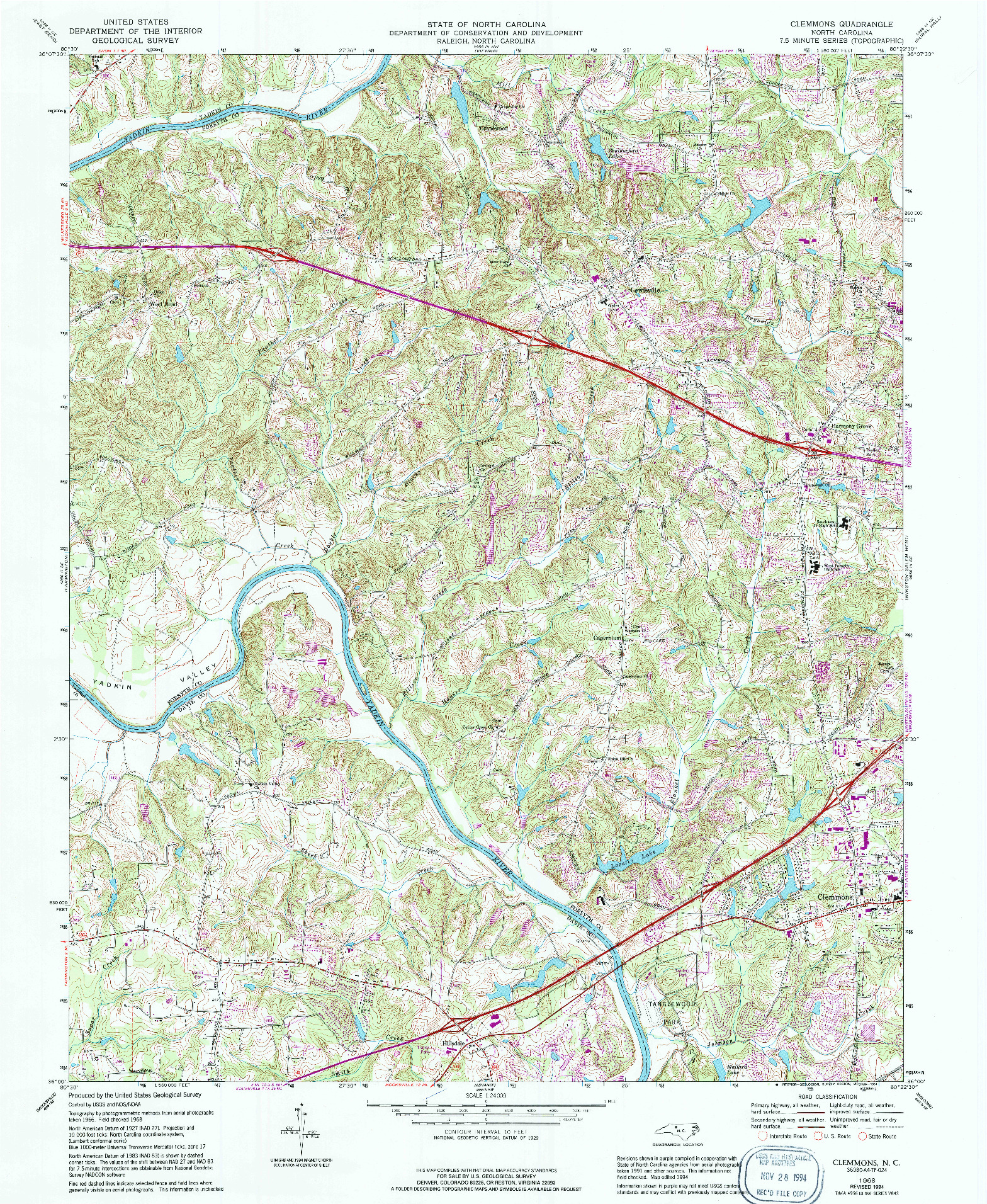 USGS 1:24000-SCALE QUADRANGLE FOR CLEMMONS, NC 1968