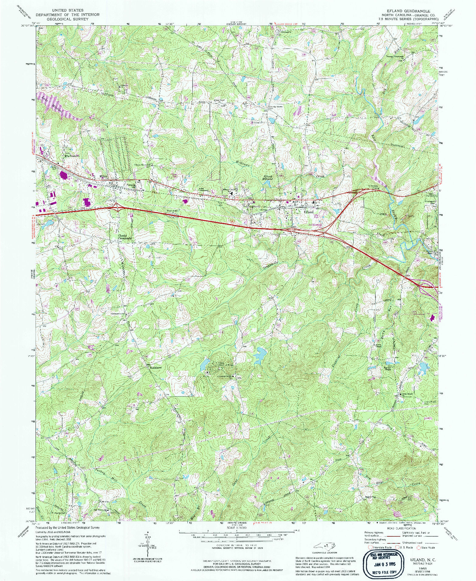 USGS 1:24000-SCALE QUADRANGLE FOR EFLAND, NC 1968