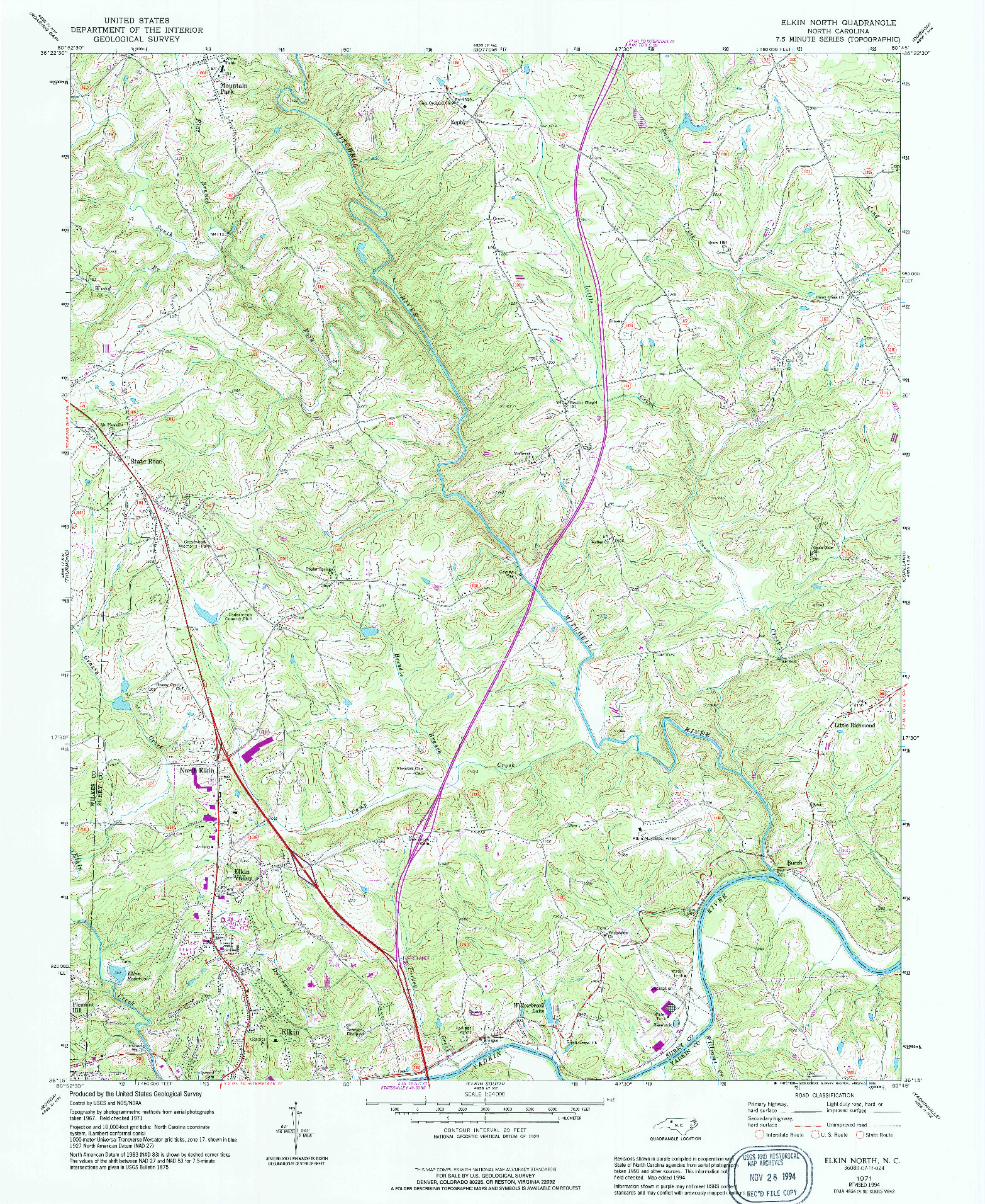 USGS 1:24000-SCALE QUADRANGLE FOR ELKIN NORTH, NC 1971