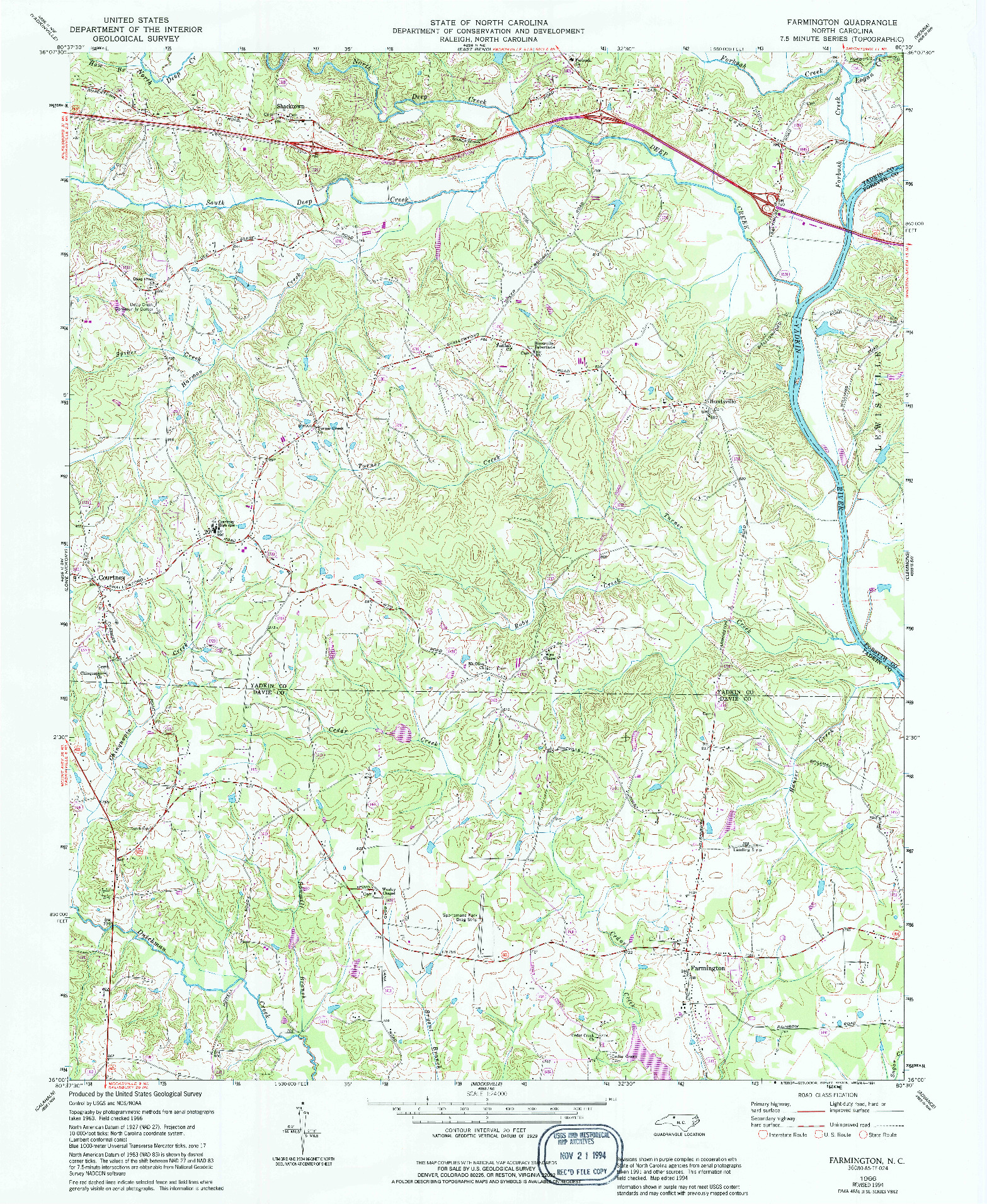 USGS 1:24000-SCALE QUADRANGLE FOR FARMINGTON, NC 1966