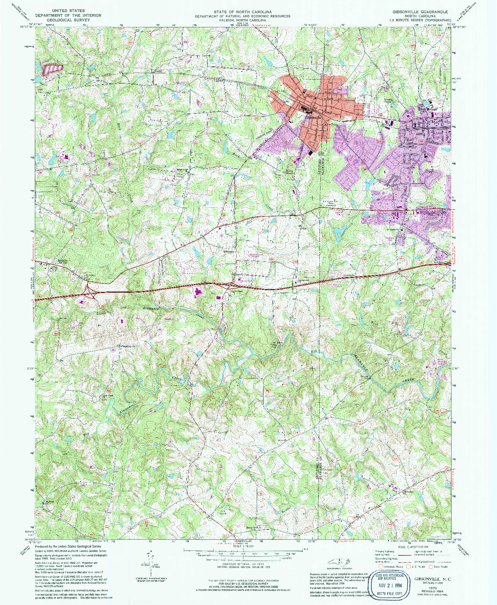 USGS 1:24000-SCALE QUADRANGLE FOR GIBSONVILLE, NC 1970
