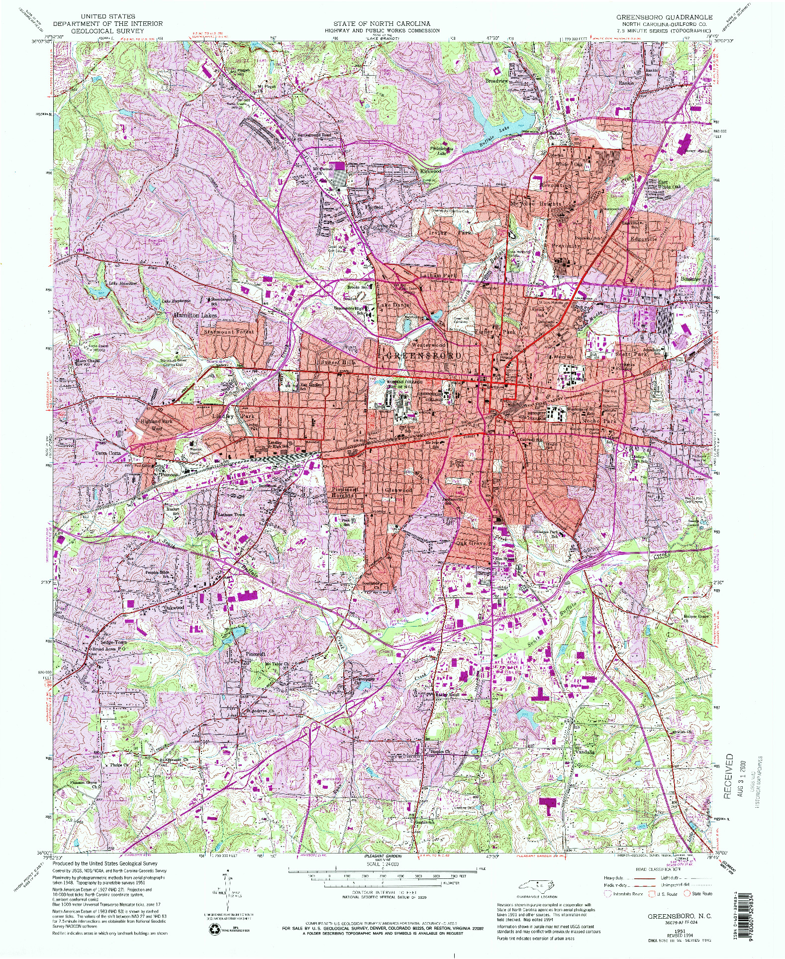 USGS 1:24000-SCALE QUADRANGLE FOR GREENSBORO, NC 1951