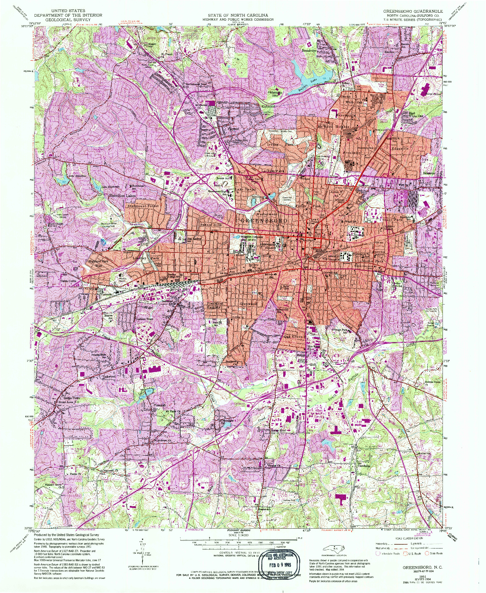 USGS 1:24000-SCALE QUADRANGLE FOR GREENSBORO, NC 1951